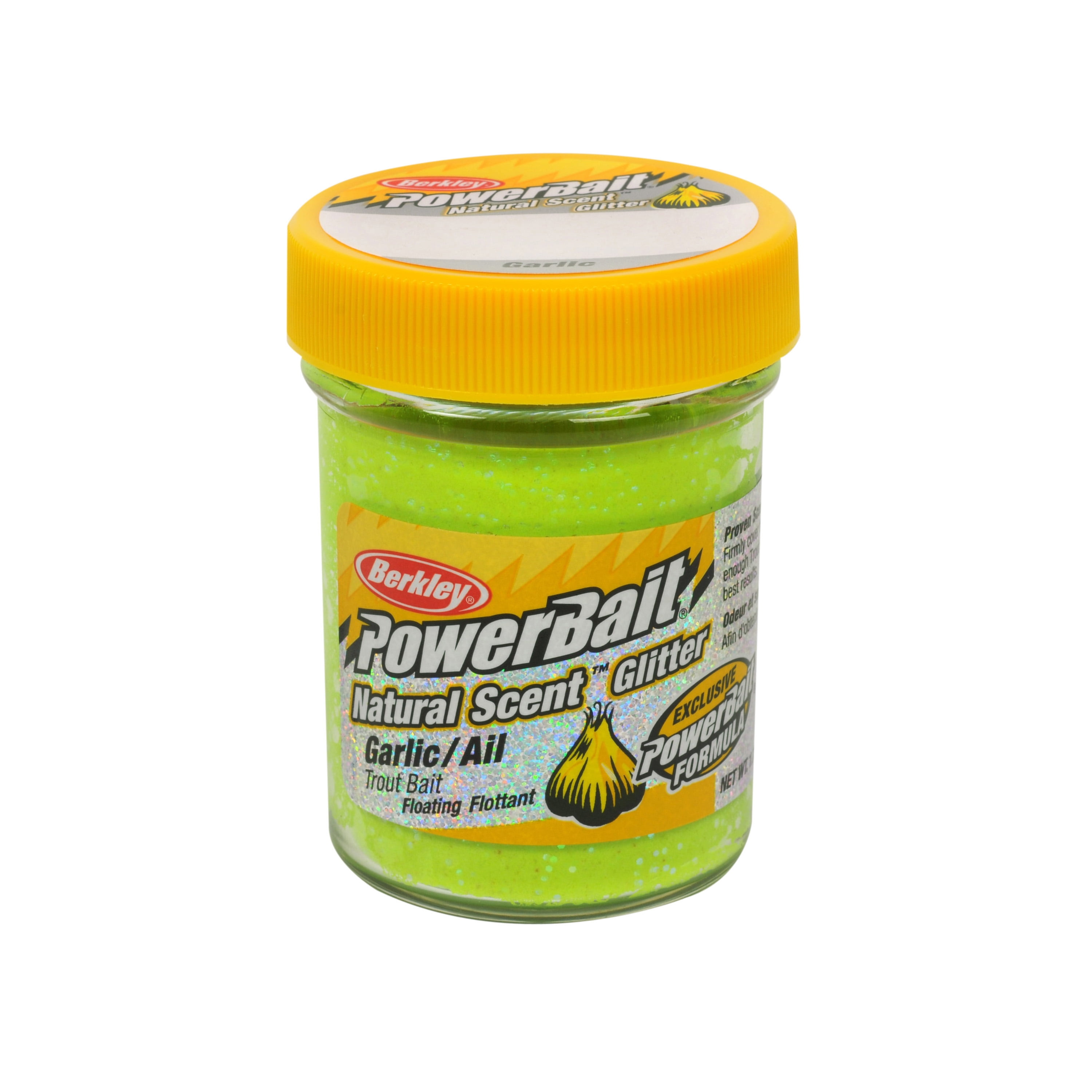 Berkley PowerBait Natural Glitter Trout Fishing Dough Bait; Chartreuse  Color; Garlic Flavor 