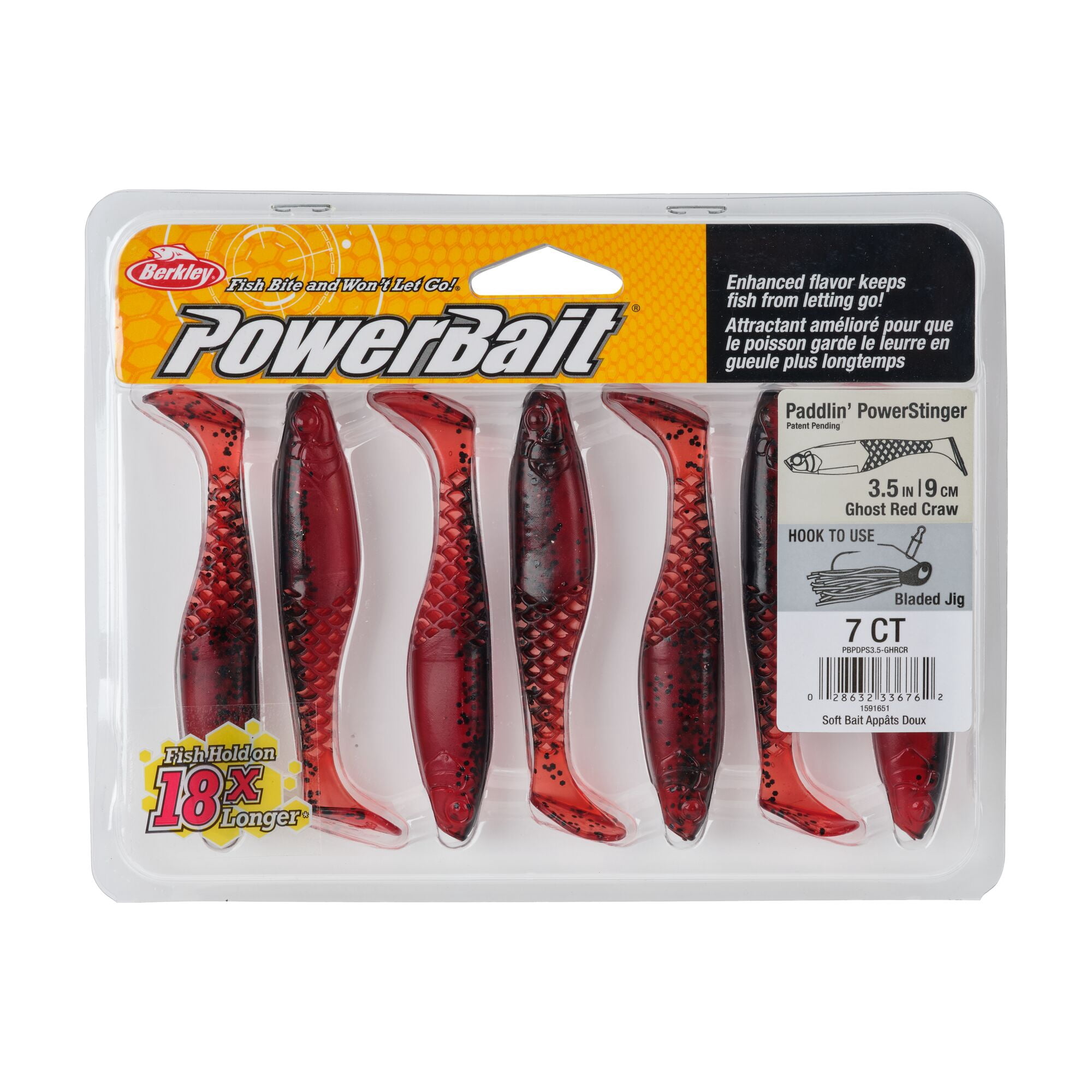 Berkley PowerBait® Paddlin' PowerStinger, 3.5 in, Swimbaits - Paddle Tail, Ghost Red Craw (7 Count)