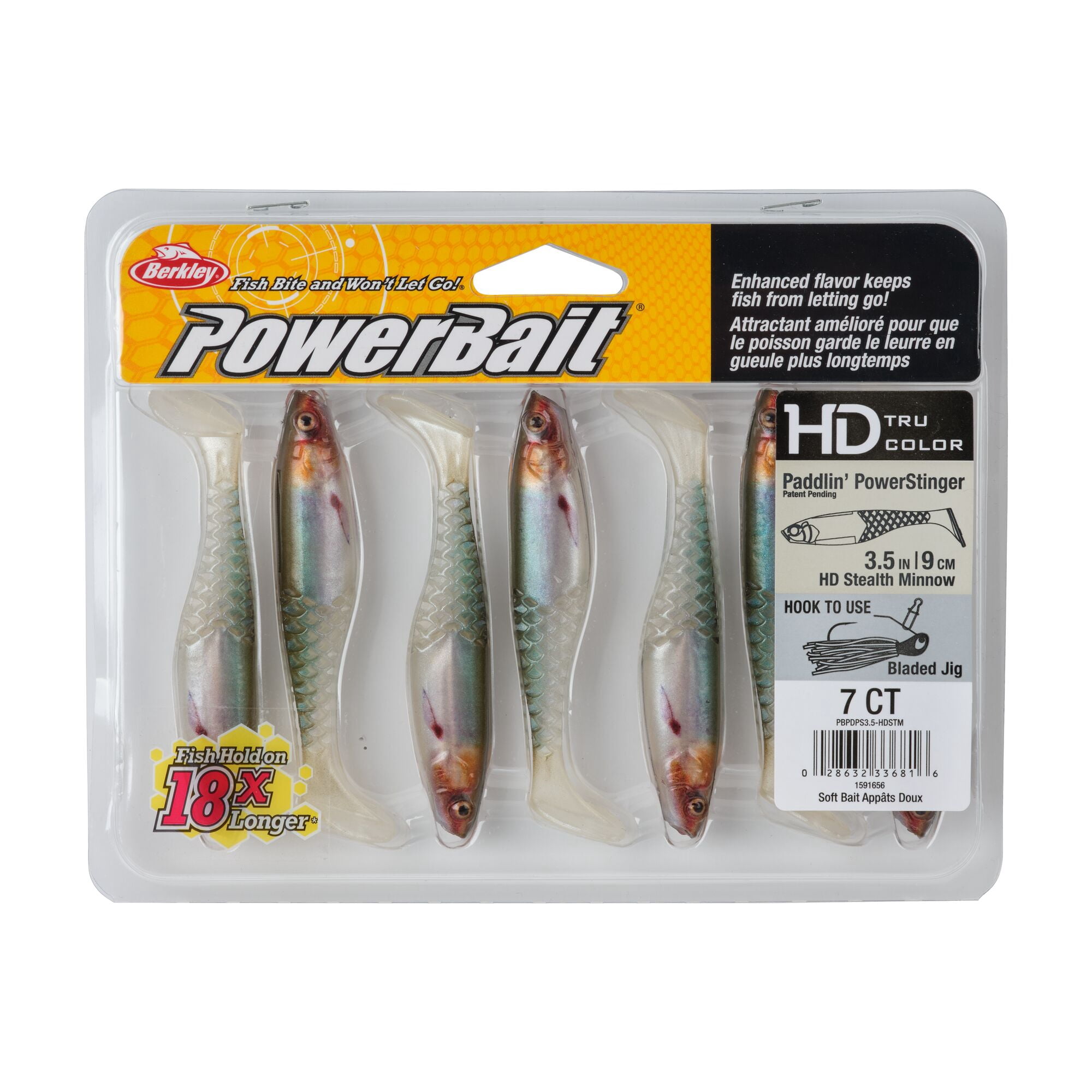 Berkley PowerBait® Paddlin' PowerStinger, 3.5 in, Swimbaits - Paddle Tail, HD Stealth Minnow (7-count)
