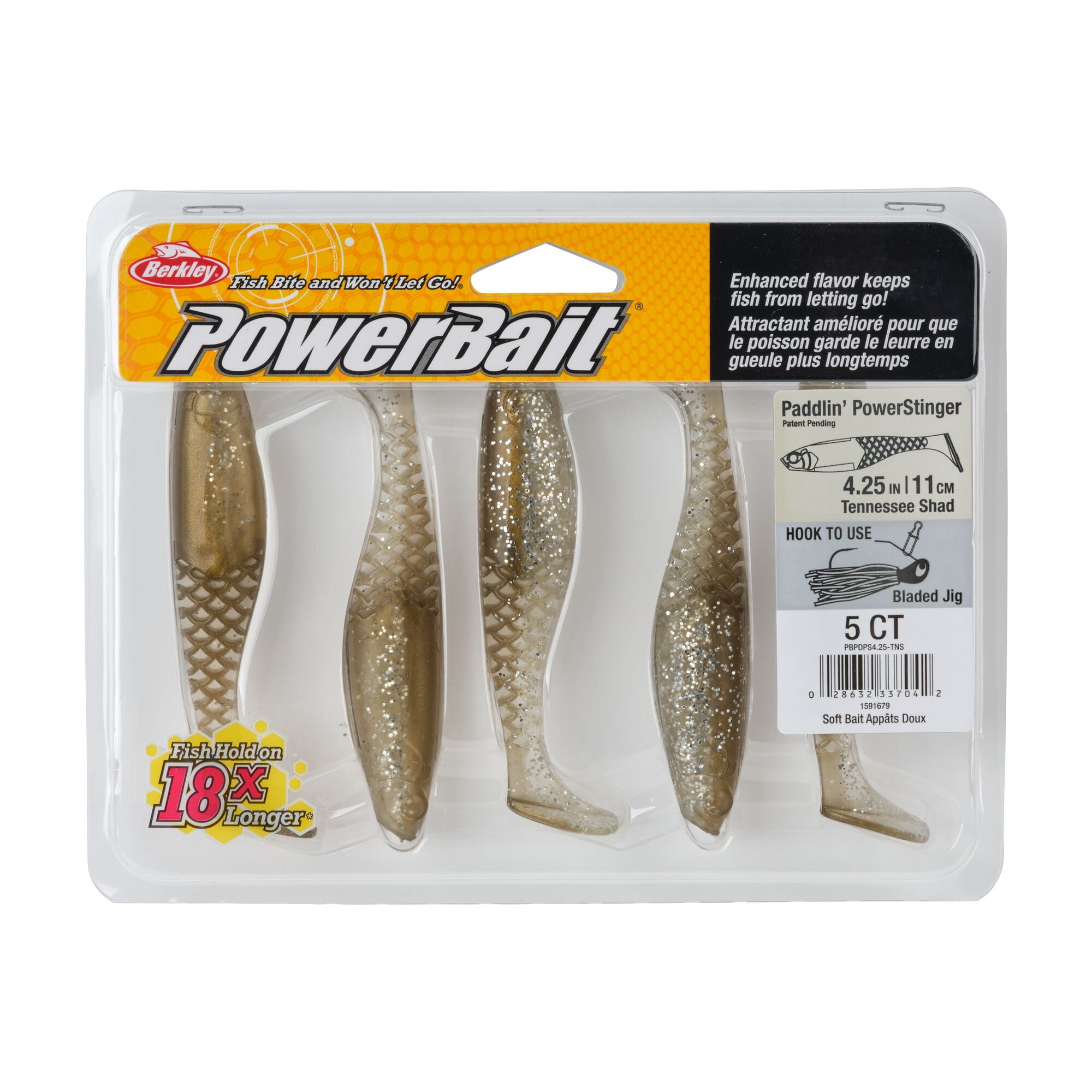 Berkley PowerBait® Paddlin' PowerStinger, 3.5 in, Swimbaits - Paddle Tail, Tennessee Shad (7 Count)