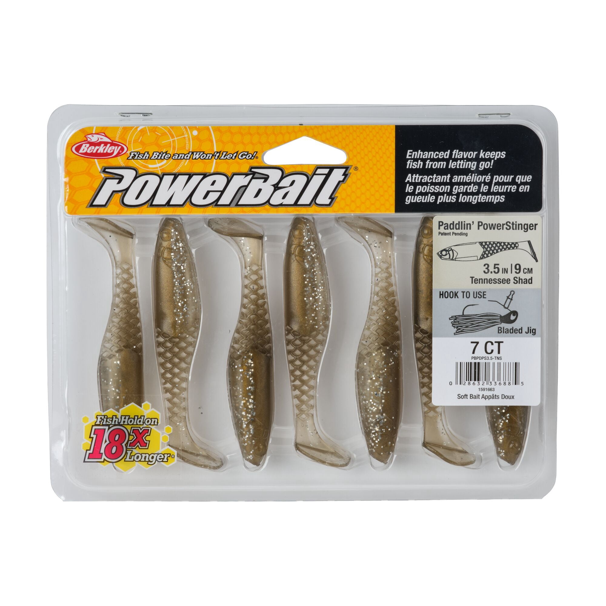 Berkley PowerBait® Paddlin' PowerStinger, 4.25 in, Swimbaits - Paddle Tail, Tennessee Shad (5 Count)