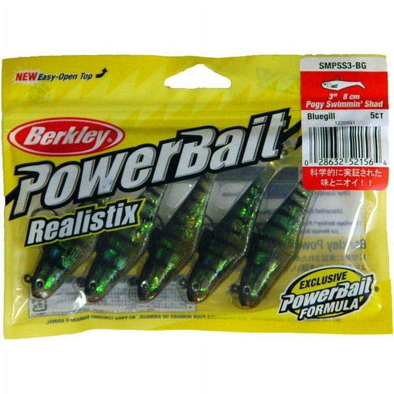 Berkley PowerBait Pogy Swim Shad Fish Bait, 3 Pre-Rigged, Shad, 1/4 Oz, 5  Count