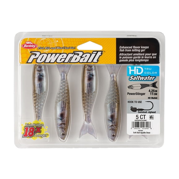 Berkley PowerBait Saltwater PowerStinger, 4.25 in, Minnows, HD Mullet (5-count)