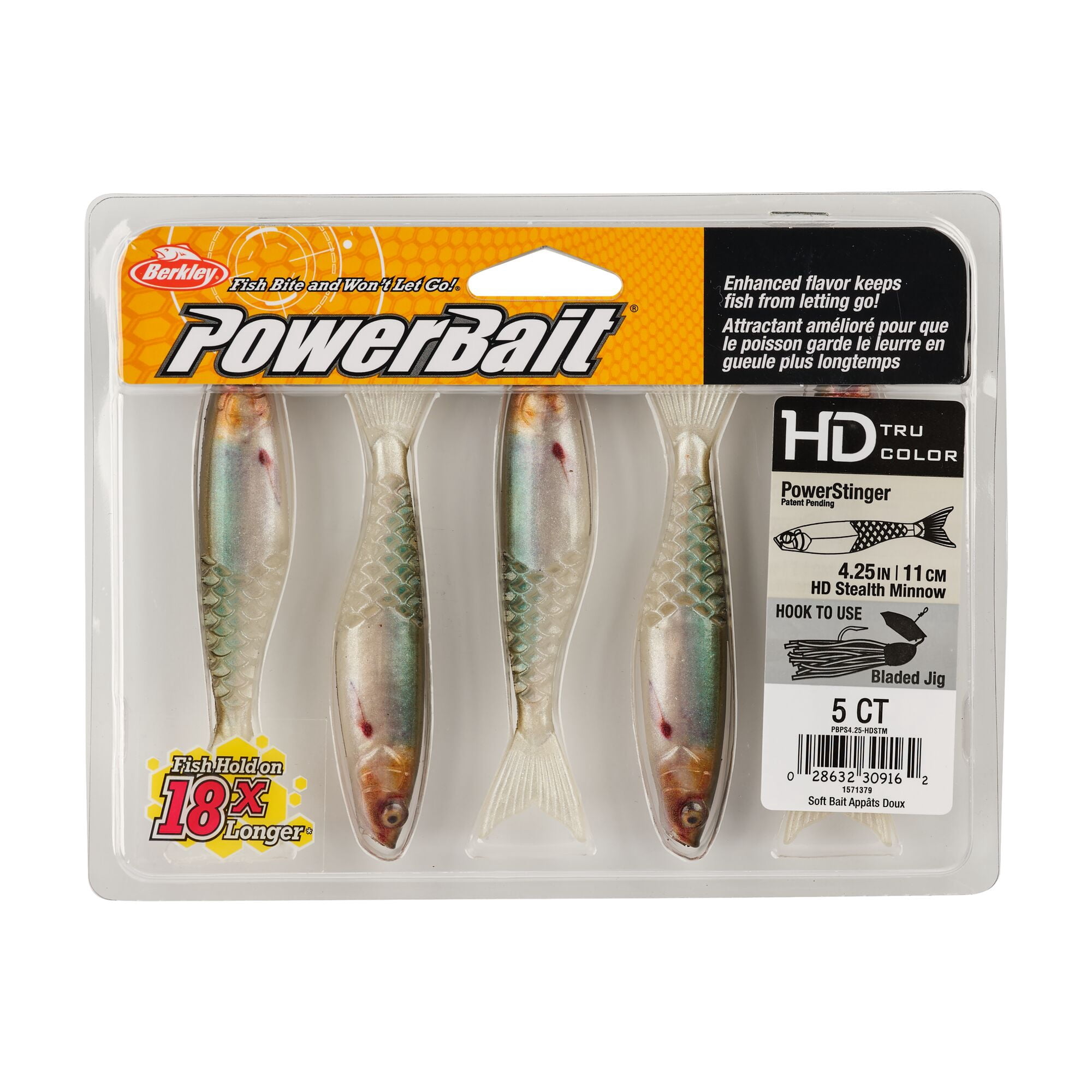 Berkley PowerBait® PowerStinger, 4.5 in, Minnows, HD Stealth Minnow (5-count)