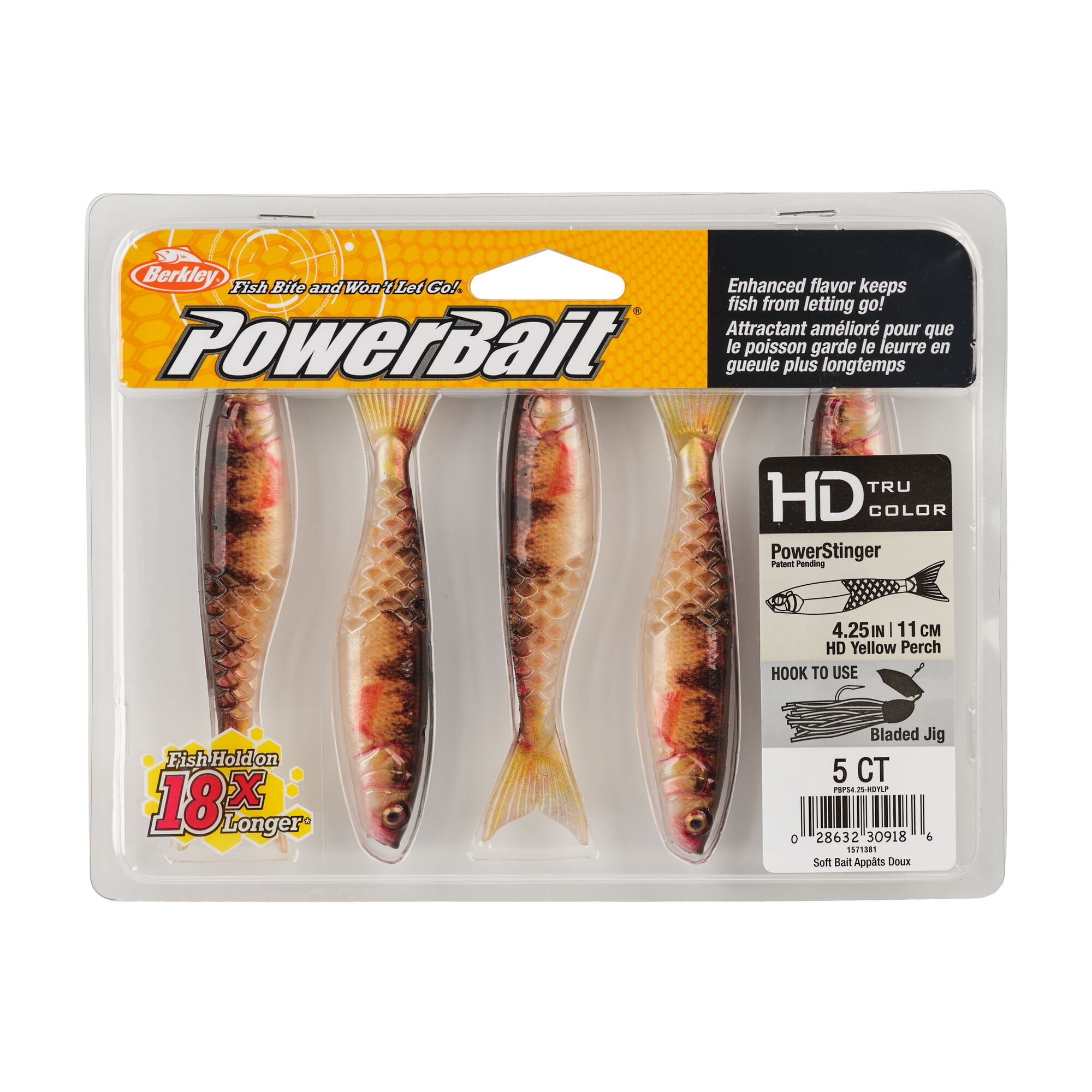 Berkley PowerBait® PowerStinger, 4.5 in, Minnows, HD Yellow Perch (5-count)