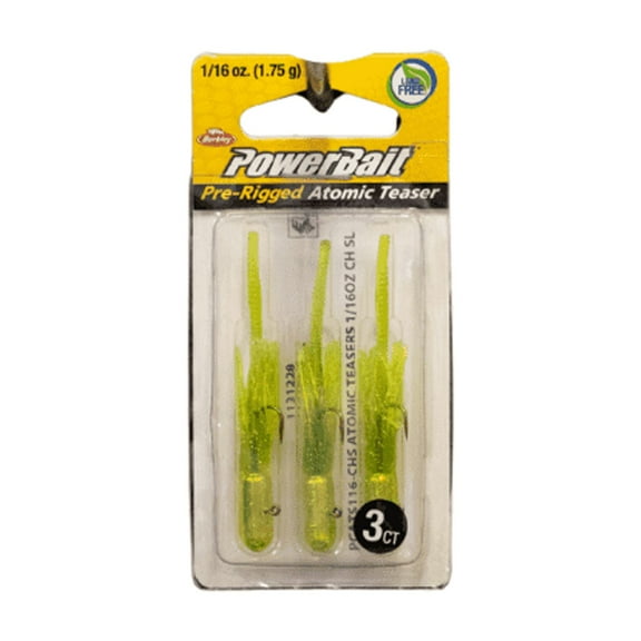 Berkley PowerBait Pre-Rigged Atomic Teasers Fishing Bait, Chartreuse Silver Fleck