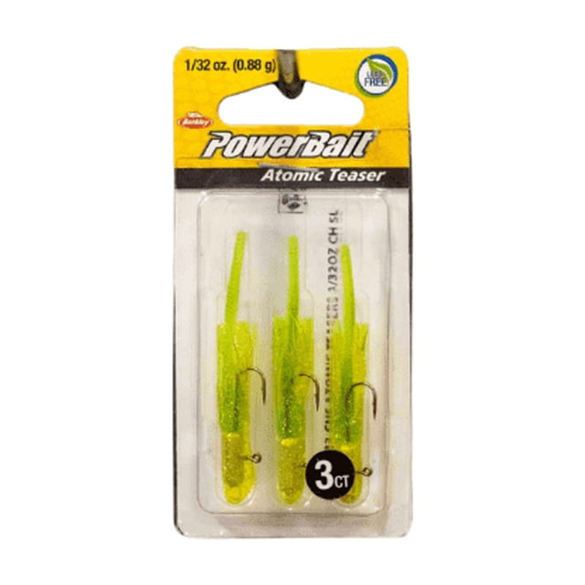 Berkley PowerBait Pre-Rigged Atomic Teasers Fishing Bait, Chartreuse Silver Fleck