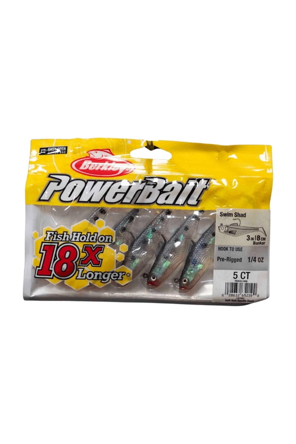 PowerBait Pre-Rigged Swim Shad Fishing Bait, Bunker, 3in | 8cm