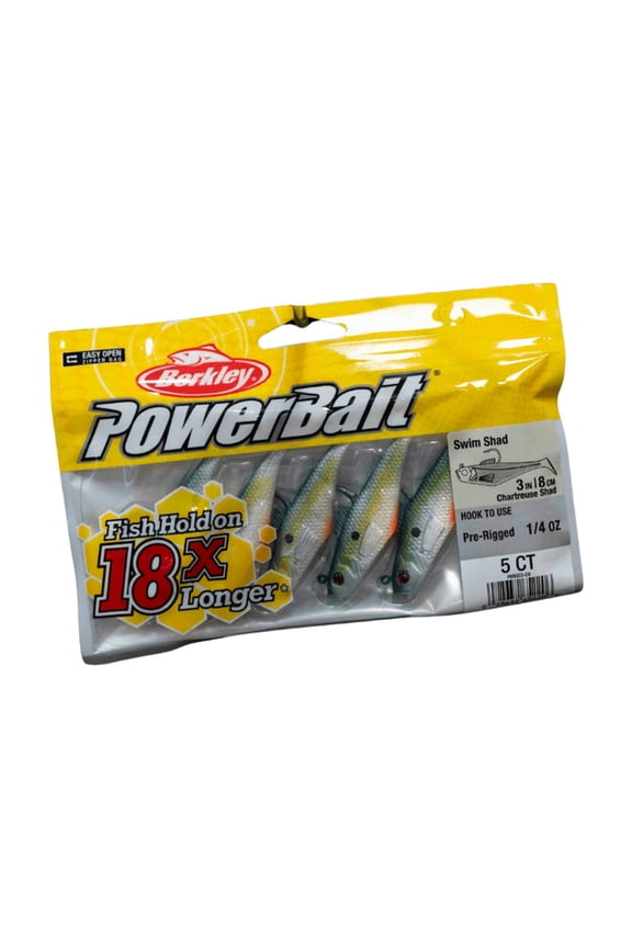PowerBait Pre-Rigged Swim Shad Fishing Bait, Chartreuse Shad, 3in | 8cm