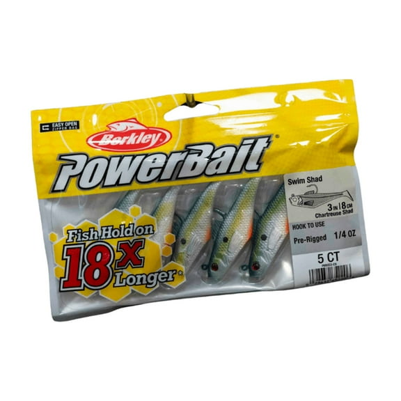 Berkley PowerBait Pre-Rigged Swim Shad Fishing Bait, Chartreuse Shad, 3in | 8cm