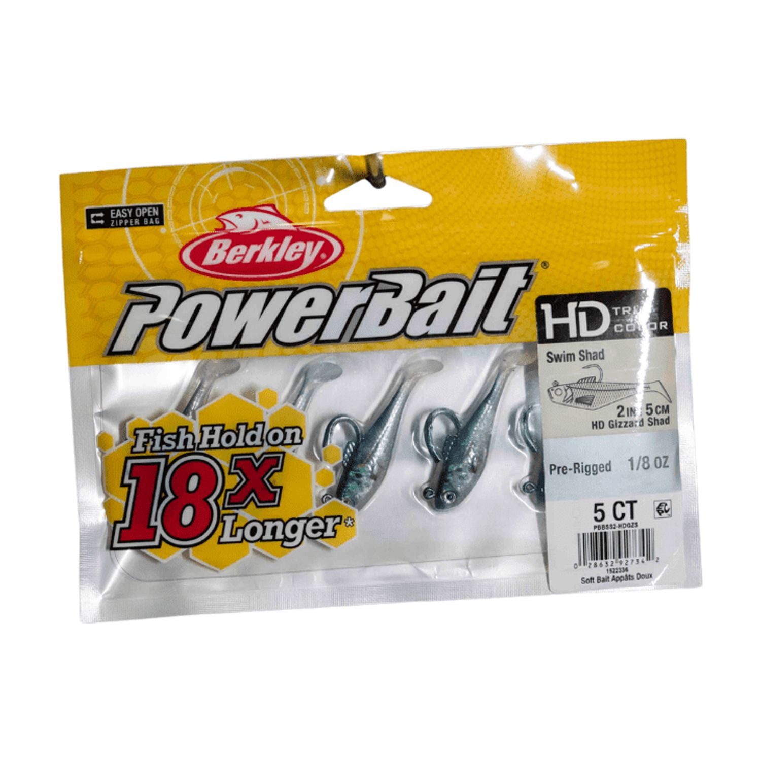 Leurre Souple Berkley PowerBait Pogy Swim Shad 2" Pré-monté 1/8 Oz - 5 Pièces - Pour Pêche En Eau Douce