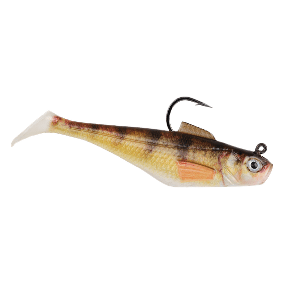 Berkley PowerBait Pre-Rigged Swim Shad Fishing Bait, HD Yellow Perch, 3in | 8cm