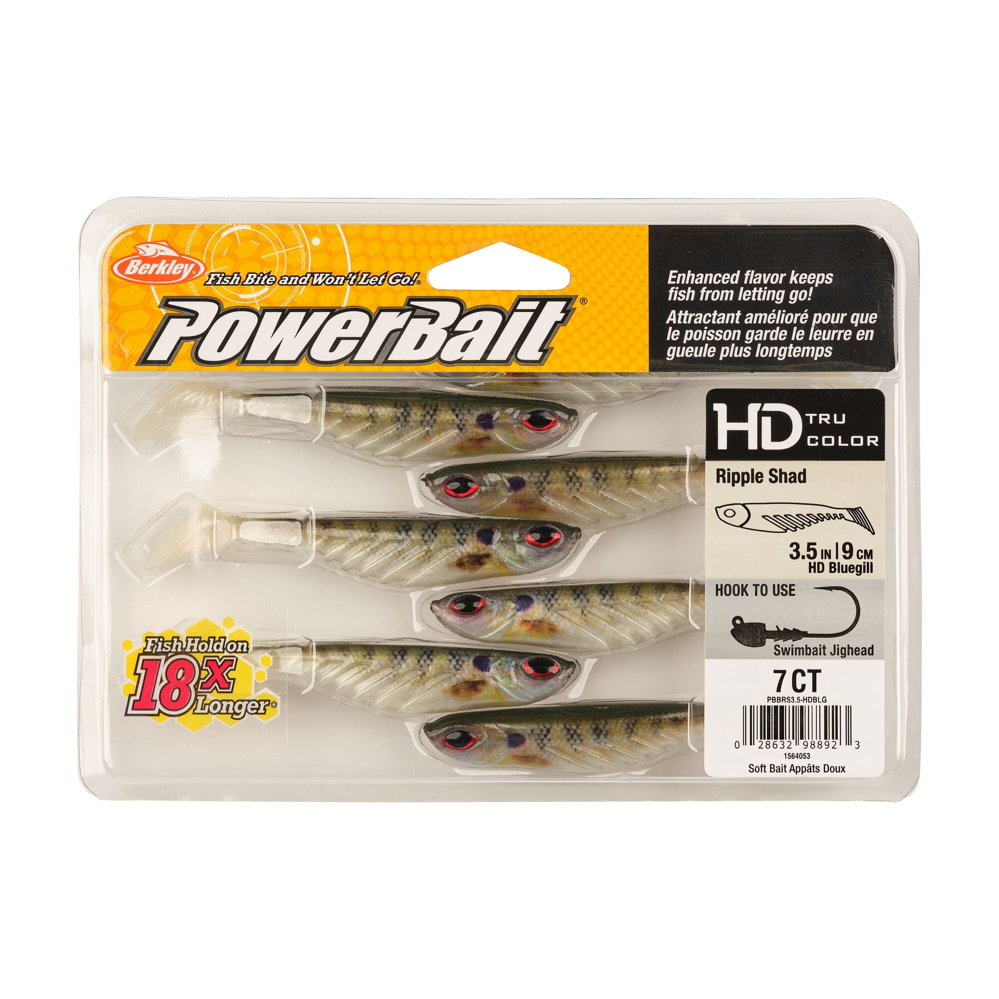 Berkley PowerBait® Ripple Shad, 3.5 in, Swimbaits, HD Bluegill (7 Count)