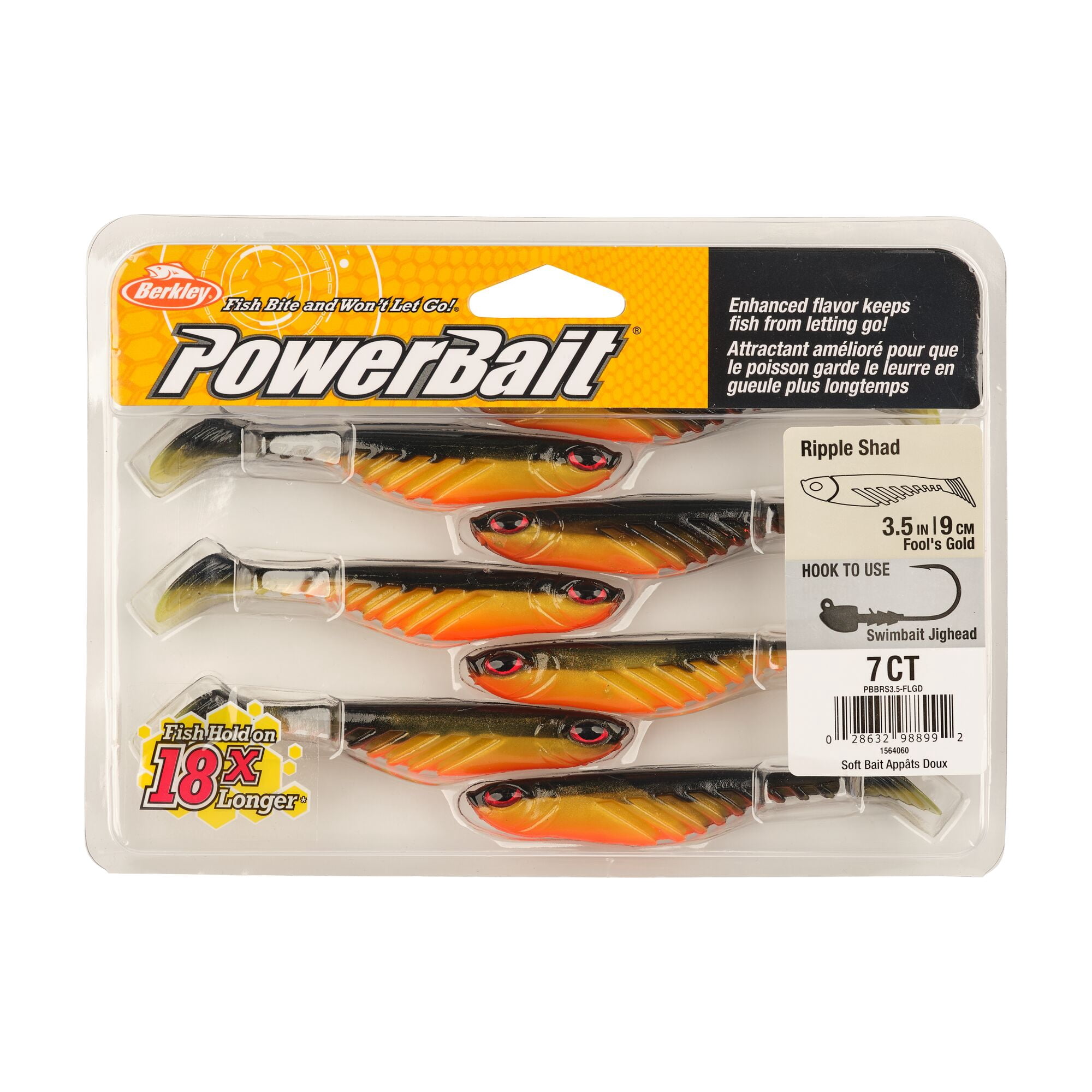 Berkley PowerBait® Ripple Shad, 3.5 in, Swimbaits, Fool's Gold (7 Count)