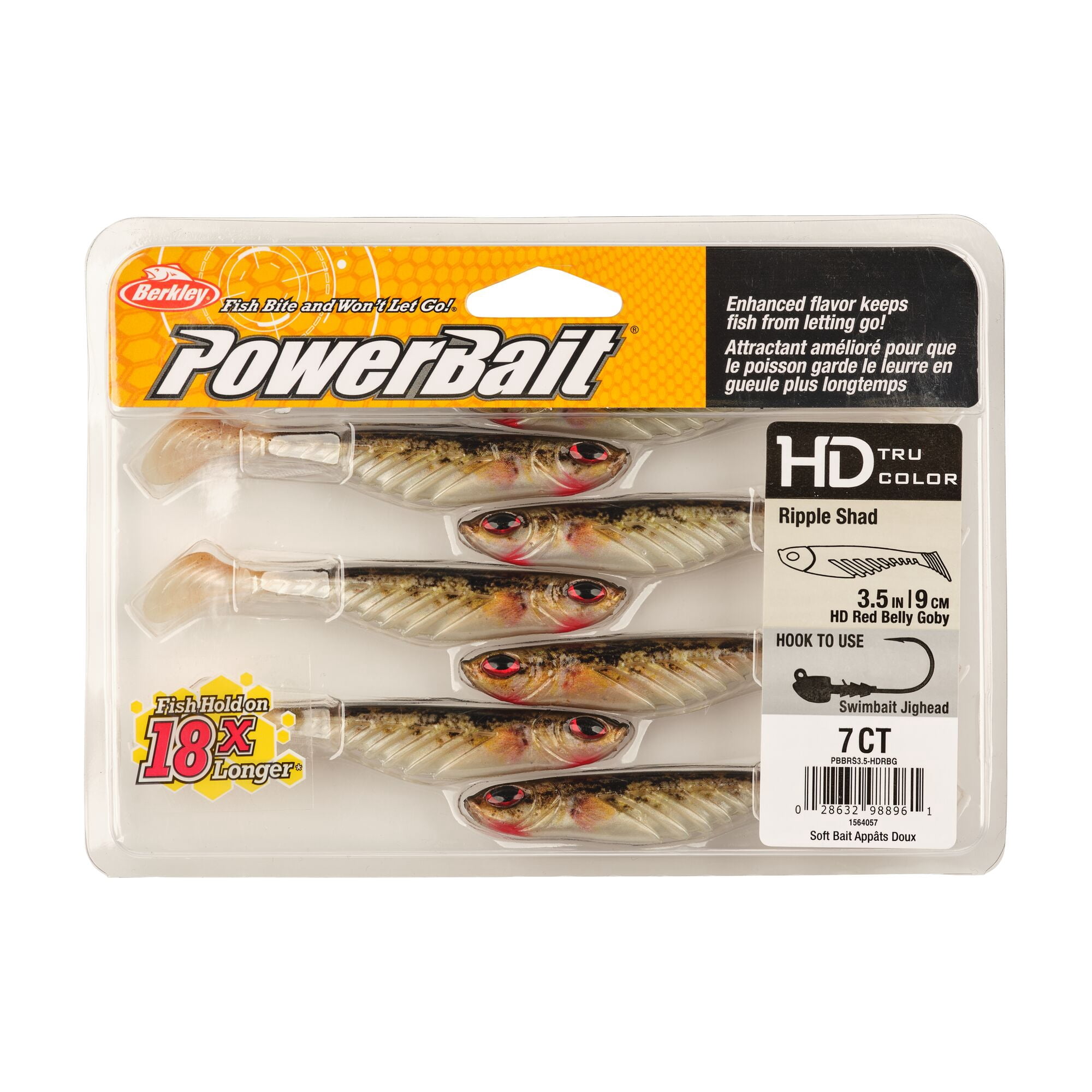 Berkley PowerBait® Ripple Shad, 3.5 in, Swimbaits, HD Red Belly Goby (7 Count)