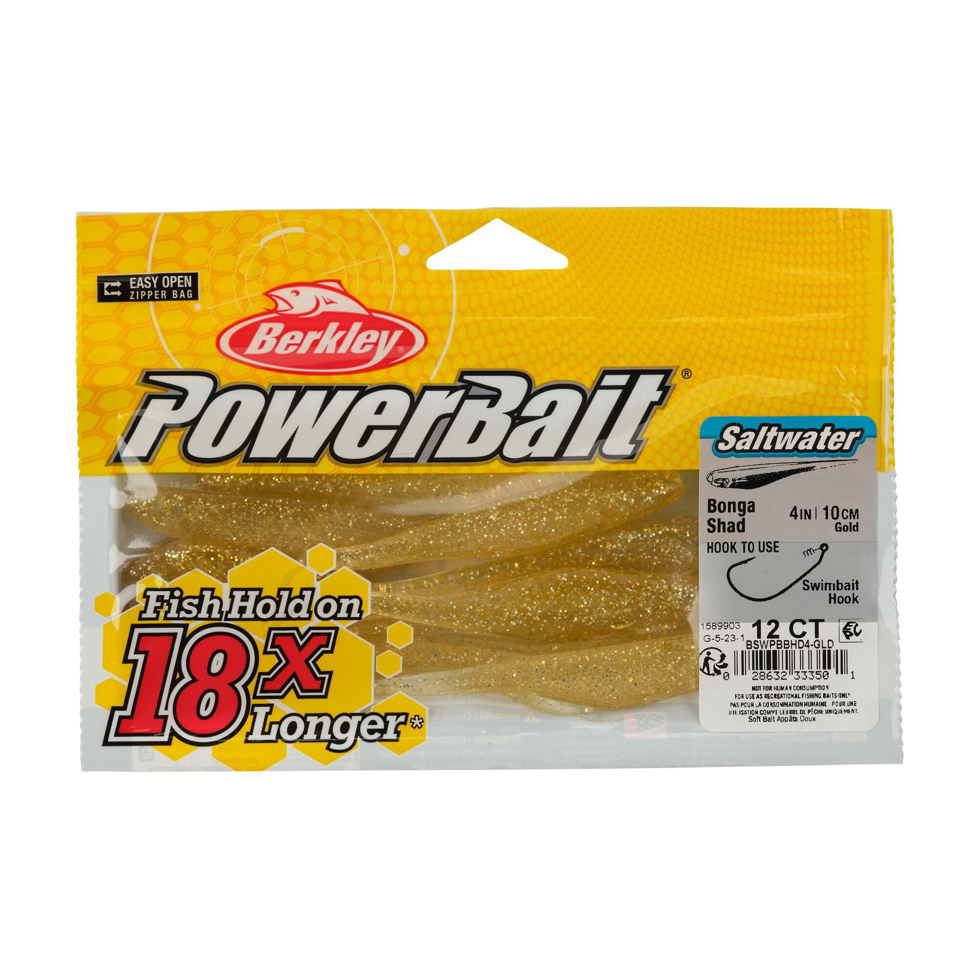 Berkley PowerBait® Saltwater Bonga Shad, 4 in, Jerkbaits, Gold (12-count)