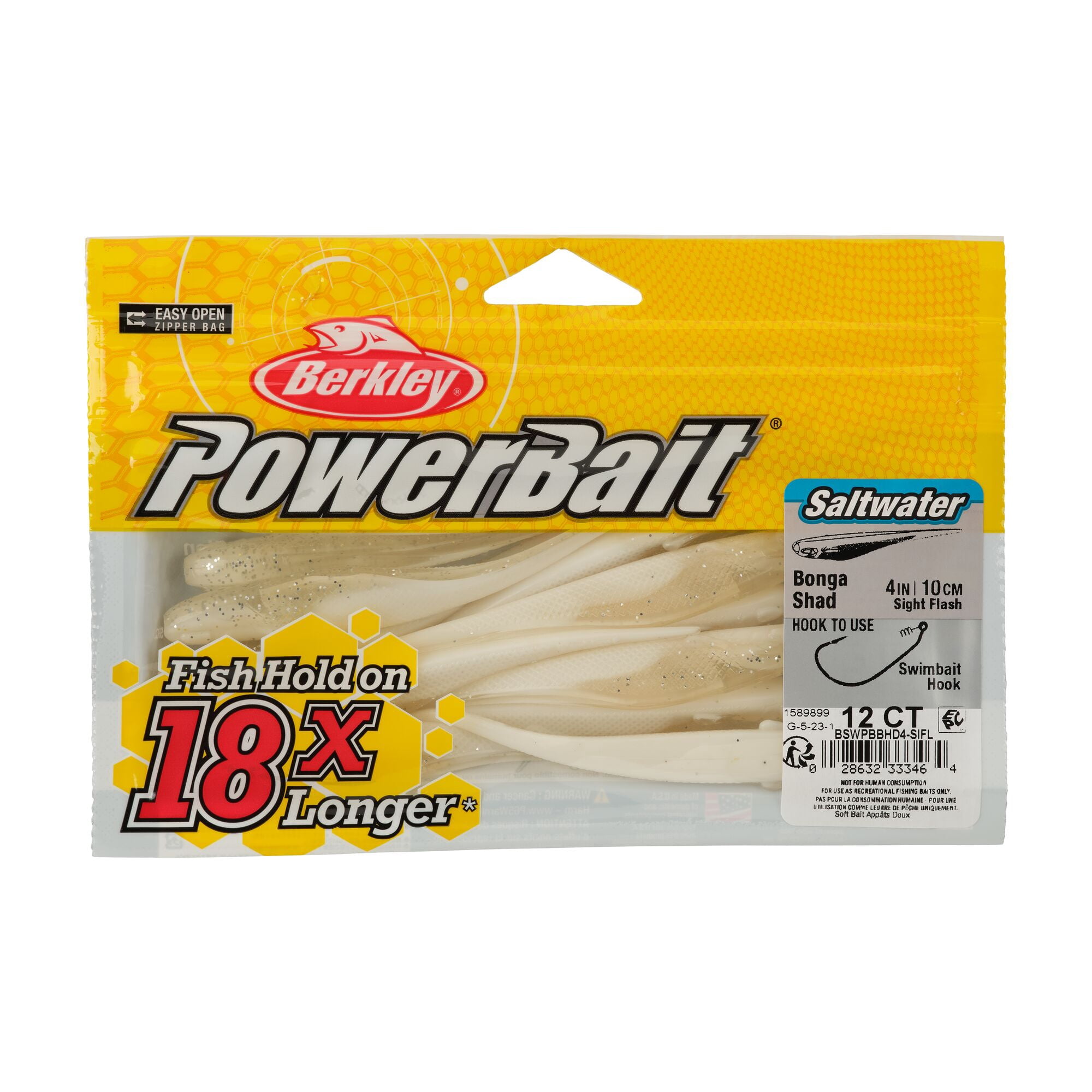 Berkley PowerBait® Saltwater Bonga Shad, 4 in, Jerkbaits, Silver Flash (12-count)