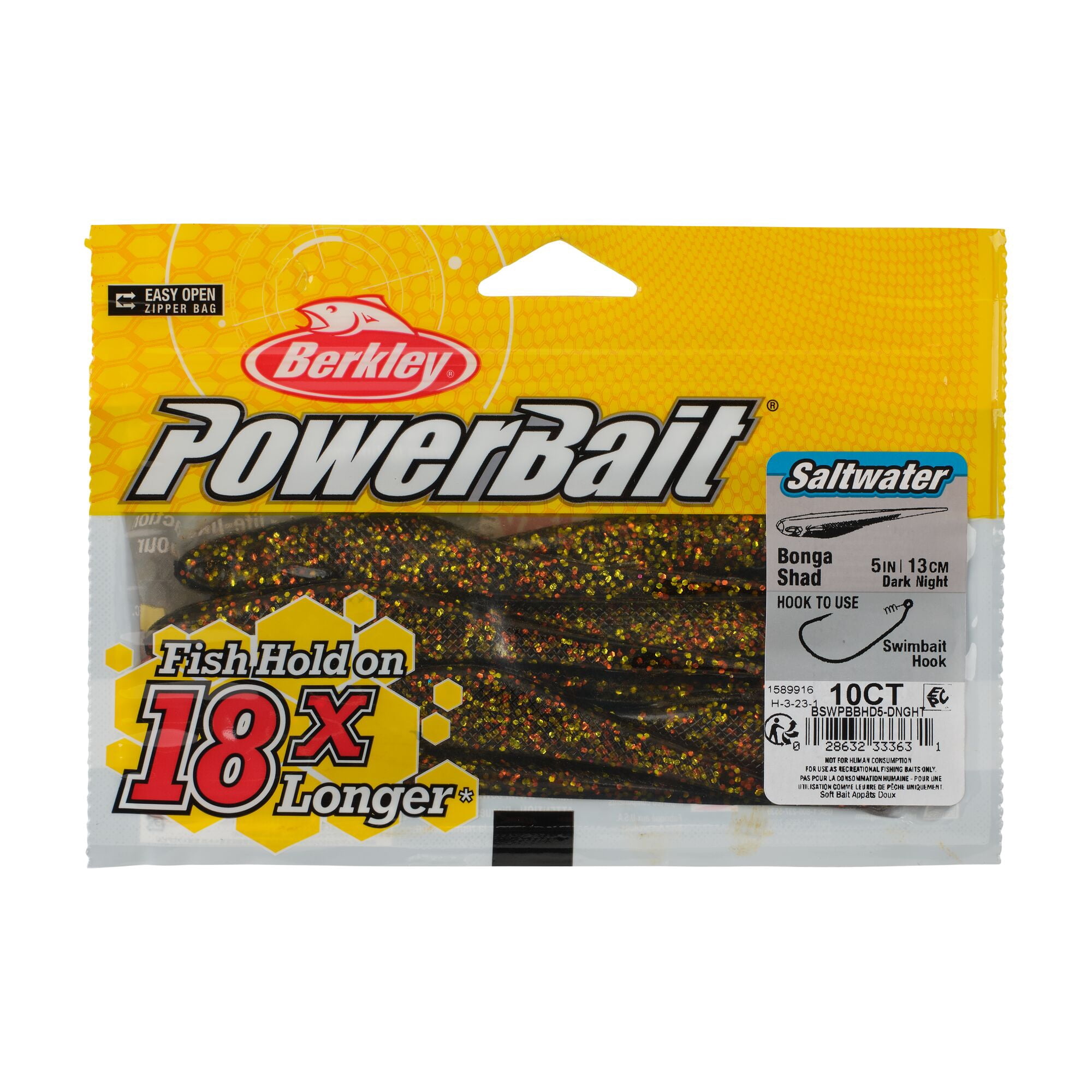 Berkley PowerBait® Saltwater Bonga Shad, 5 in, Jerkbaits, Dark Night (10-count)