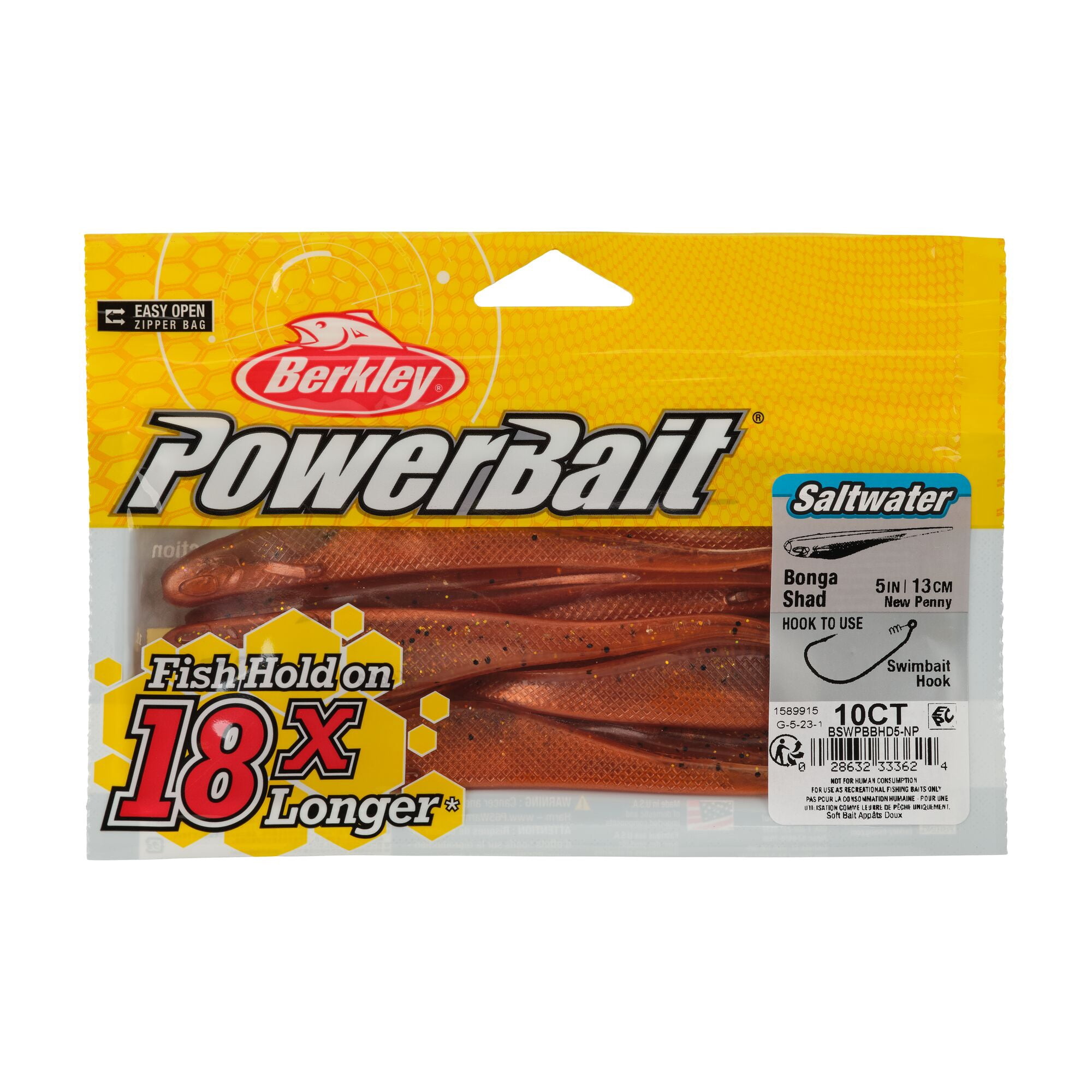 Berkley PowerBait® Saltwater Bonga Shad, 5 in, Jerkbaits, New Penny (10-count)