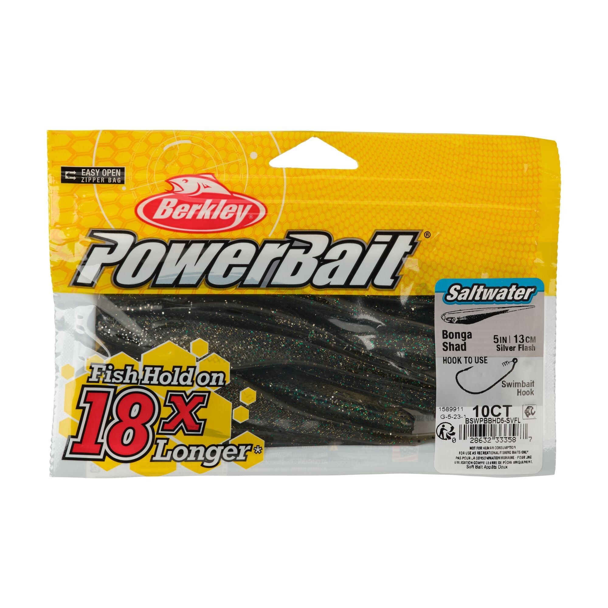 Berkley PowerBait® Saltwater Bonga Shad, 5 in, Jerkbaits, Silver Flash (10-count)