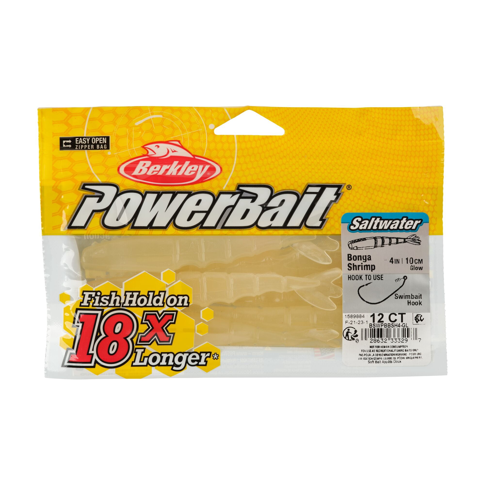 Berkley PowerBait® Saltwater Bonga Shrimp, 4 in, Shrimp, Glow (6-count)