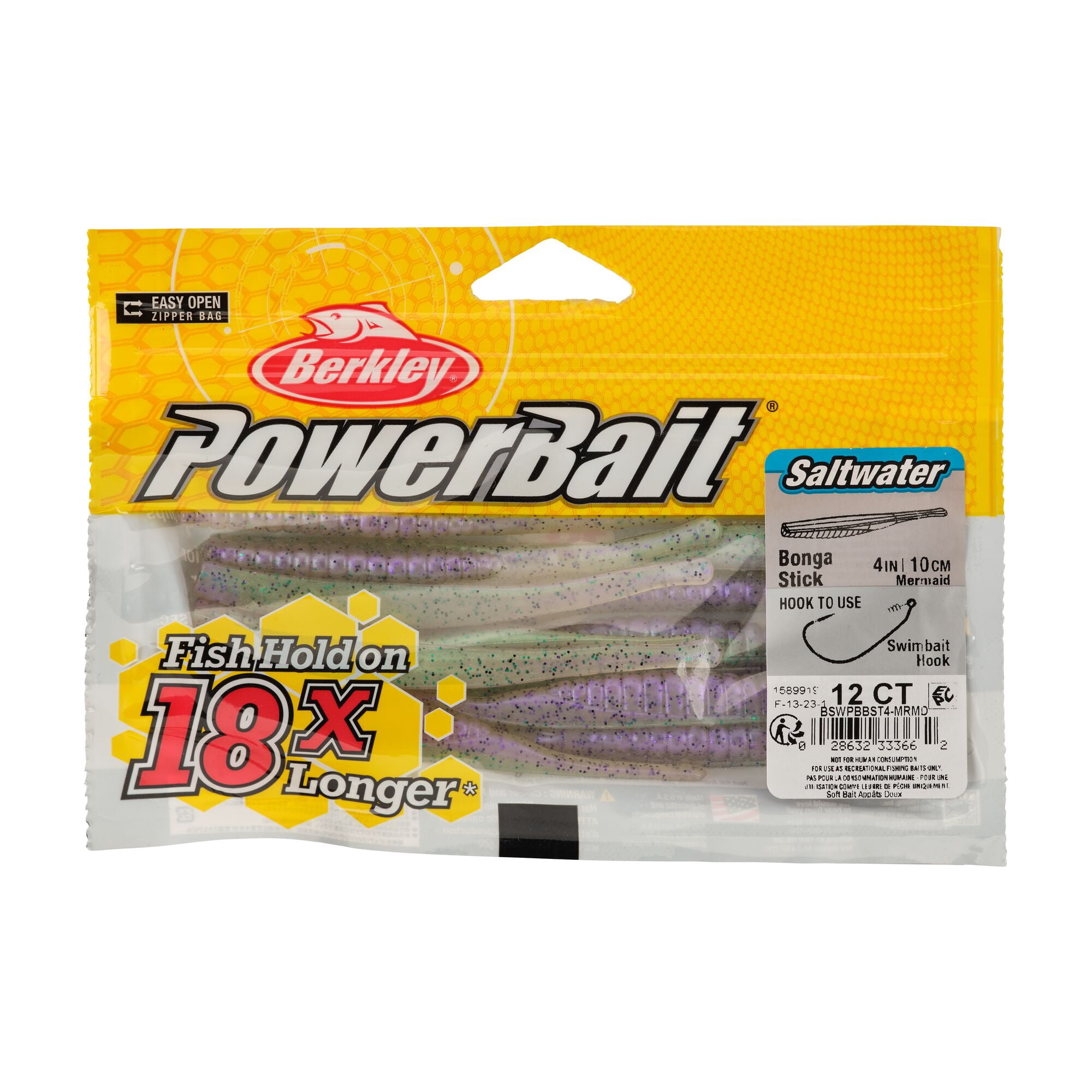 Berkley PowerBait® Saltwater Bonga Stick, 4 in, Jerkbaits, Mermaid (12-count)
