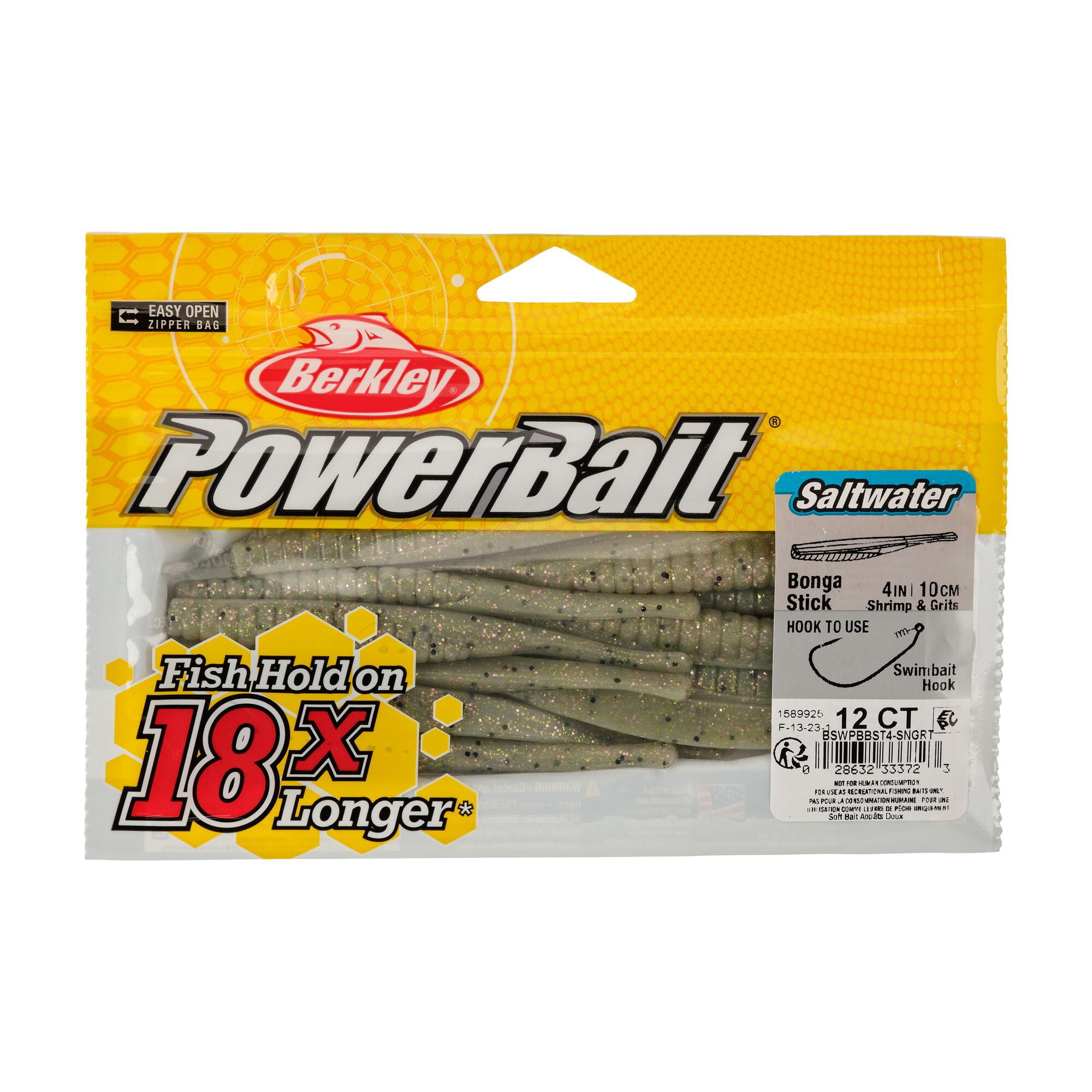Berkley PowerBait® Saltwater Bonga Stick, 4 in, Jerkbaits, Shrimp n Grits (12-count)