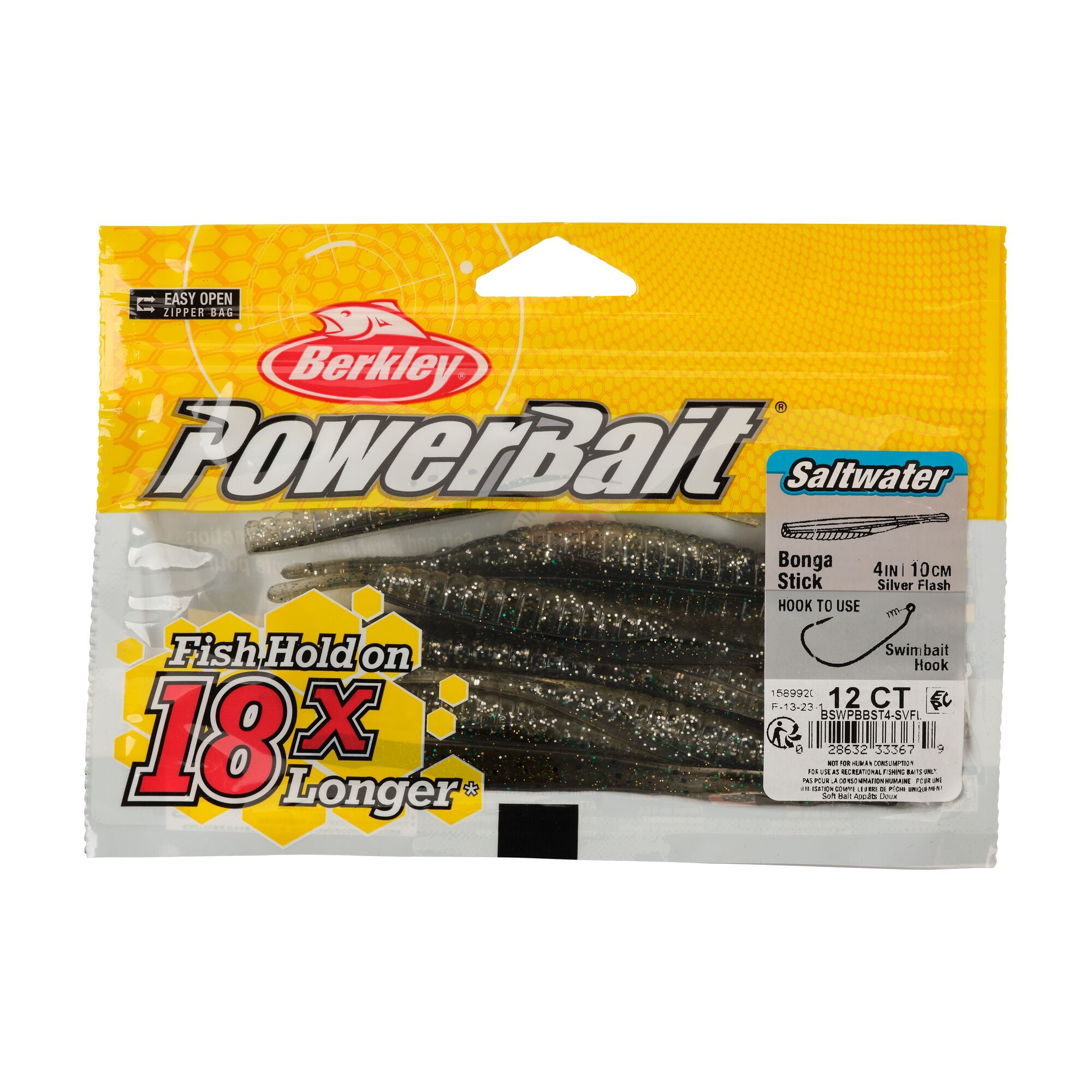 Berkley PowerBait® Saltwater Bonga Stick, 4 in, Jerkbaits, Silver Flash (12-count)