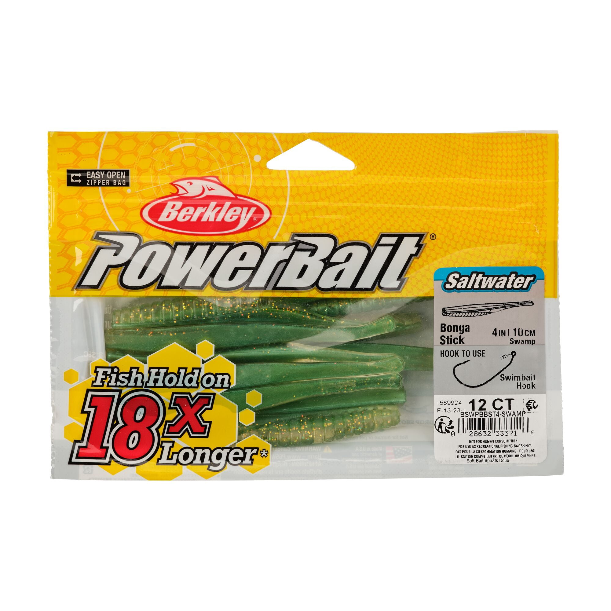 Berkley PowerBait® Saltwater Bonga Stick, 4 in, Jerkbaits, Swamp (12-count)