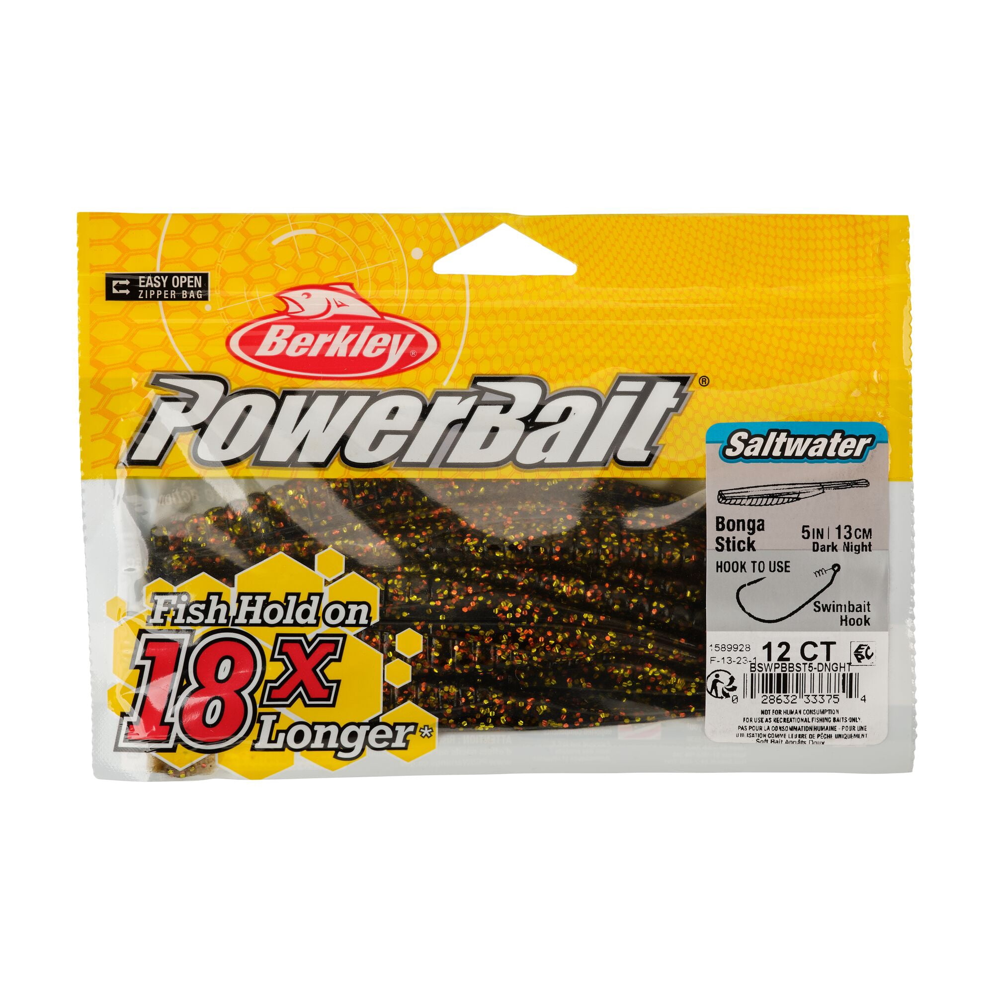 Berkley PowerBait® Saltwater Bonga Stick, 5 in, Jerkbaits, Dark Night (12-count)