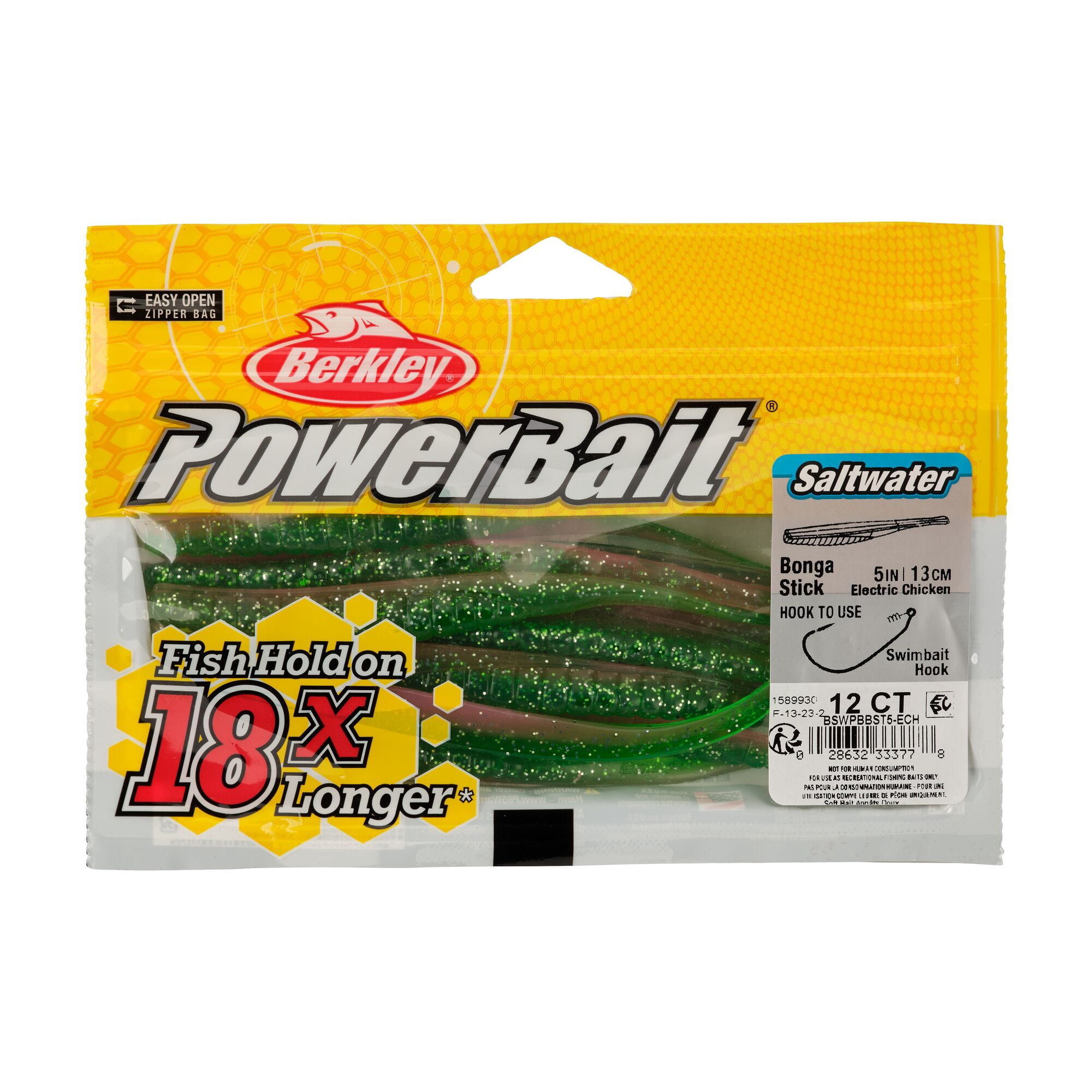 Berkley PowerBait® Saltwater Bonga Stick, 5 in, Jerkbaits, Electric Chicken (12-count)