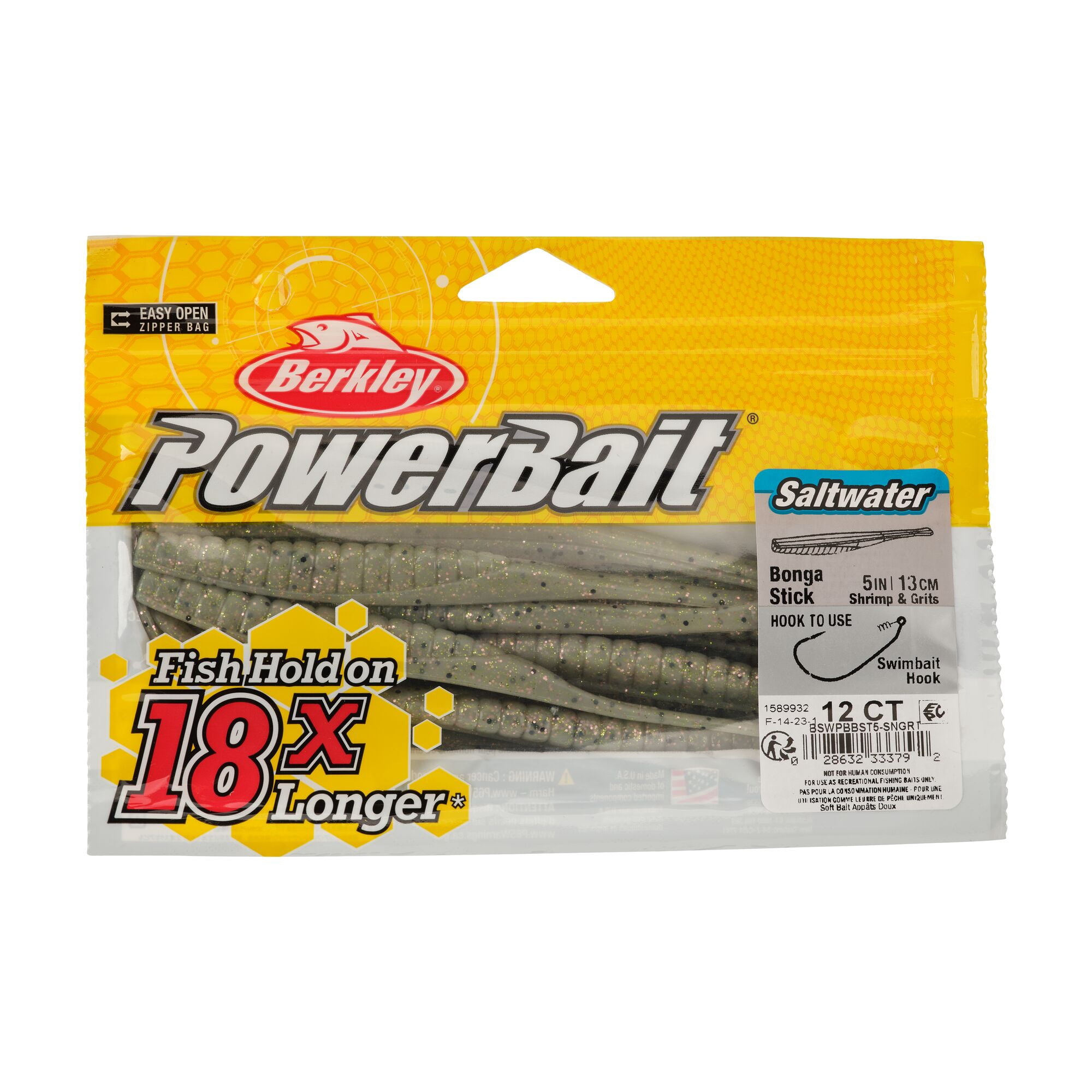 Berkley PowerBait® Saltwater Bonga Stick, 5 in, Jerkbaits, Shrimp n Grits (12-count)