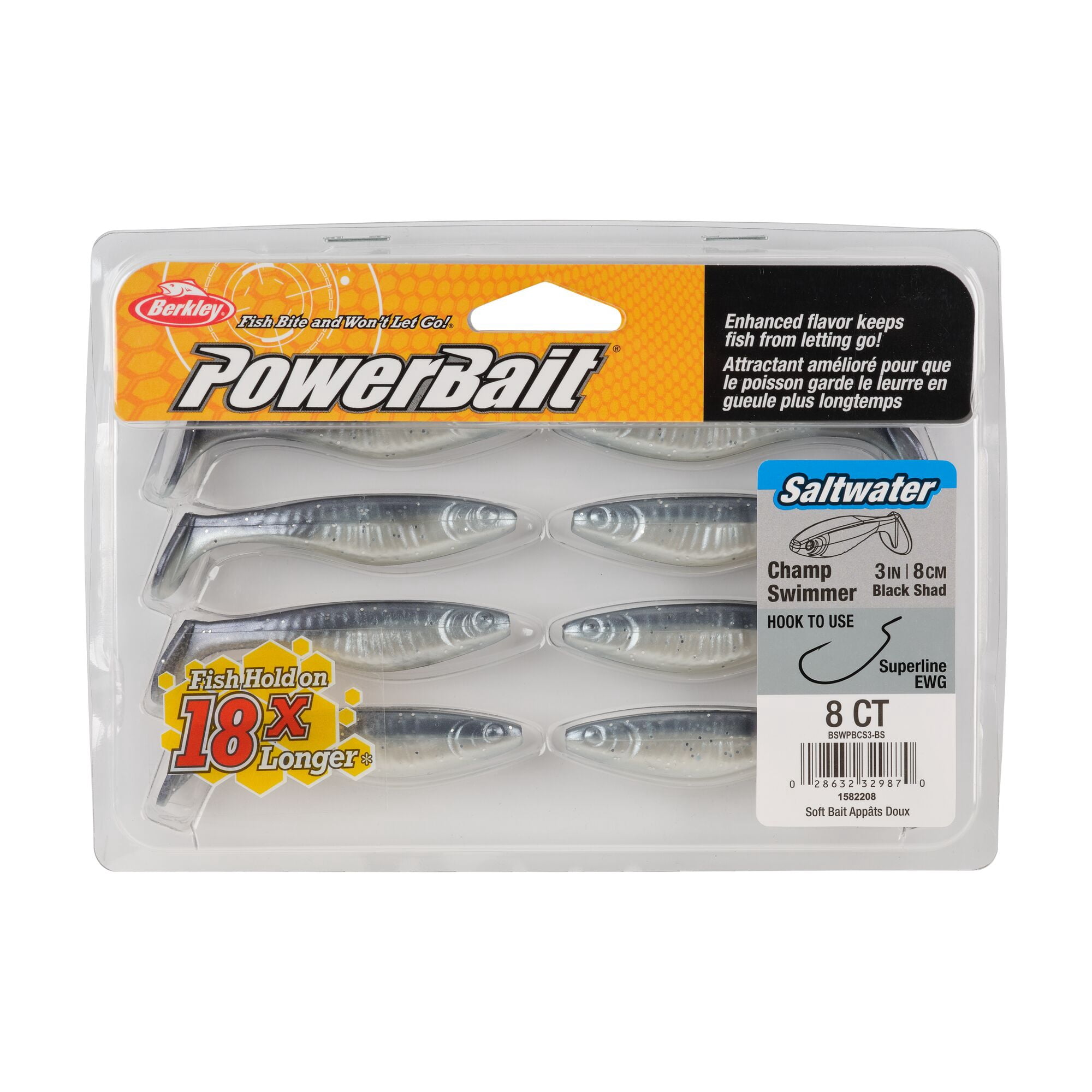 Berkley PowerBait® Saltwater The Champ Swimmer, 3 in, Swimbaits, Black Shad (8-count)