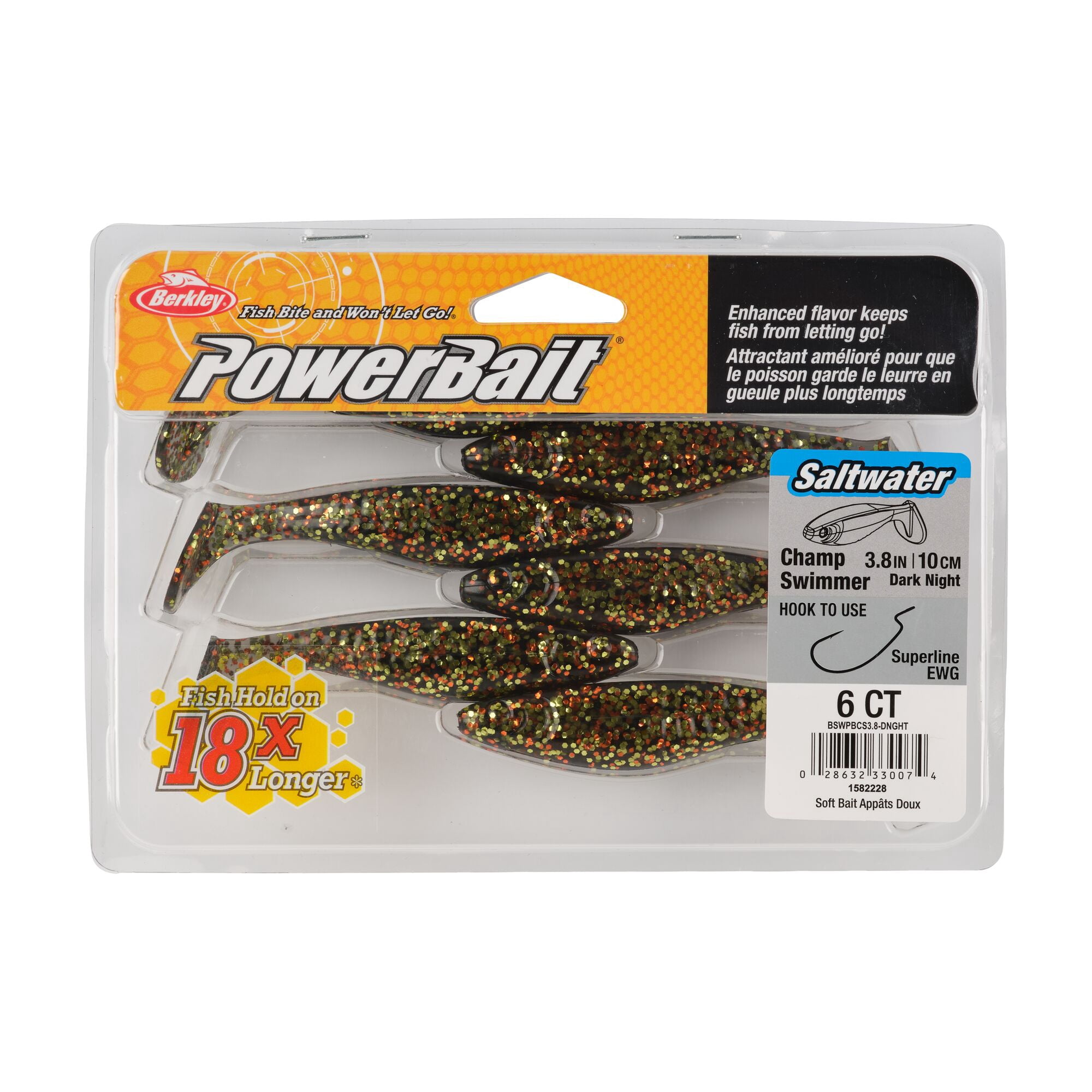 Berkley PowerBait® Saltwater The Champ Swimmer, 3.8 in, Swimbaits, Dark Night (6-count)