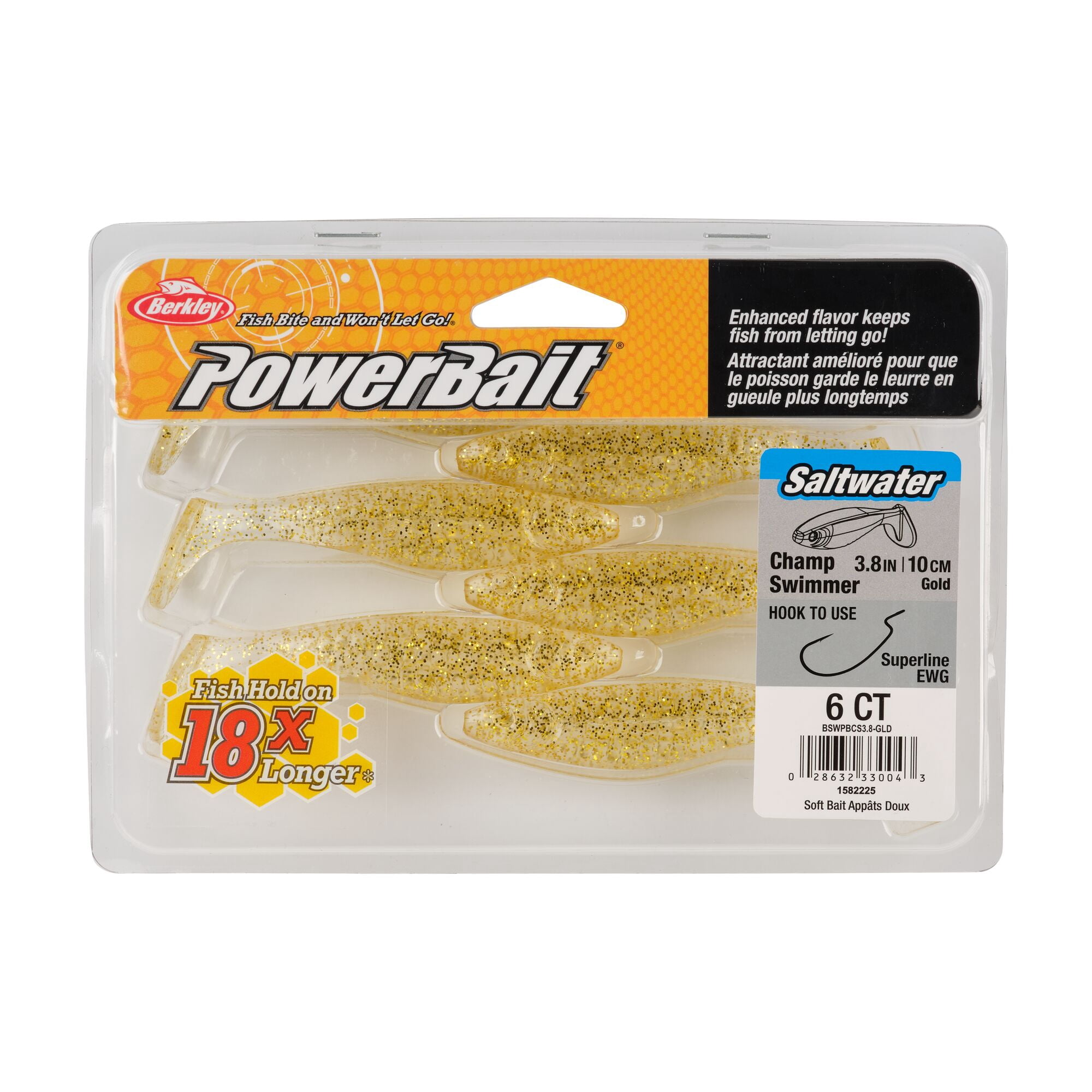 Berkley PowerBait® Saltwater The Champ Swimmer, 3.8 in, Swimbaits, Gold (6-count)