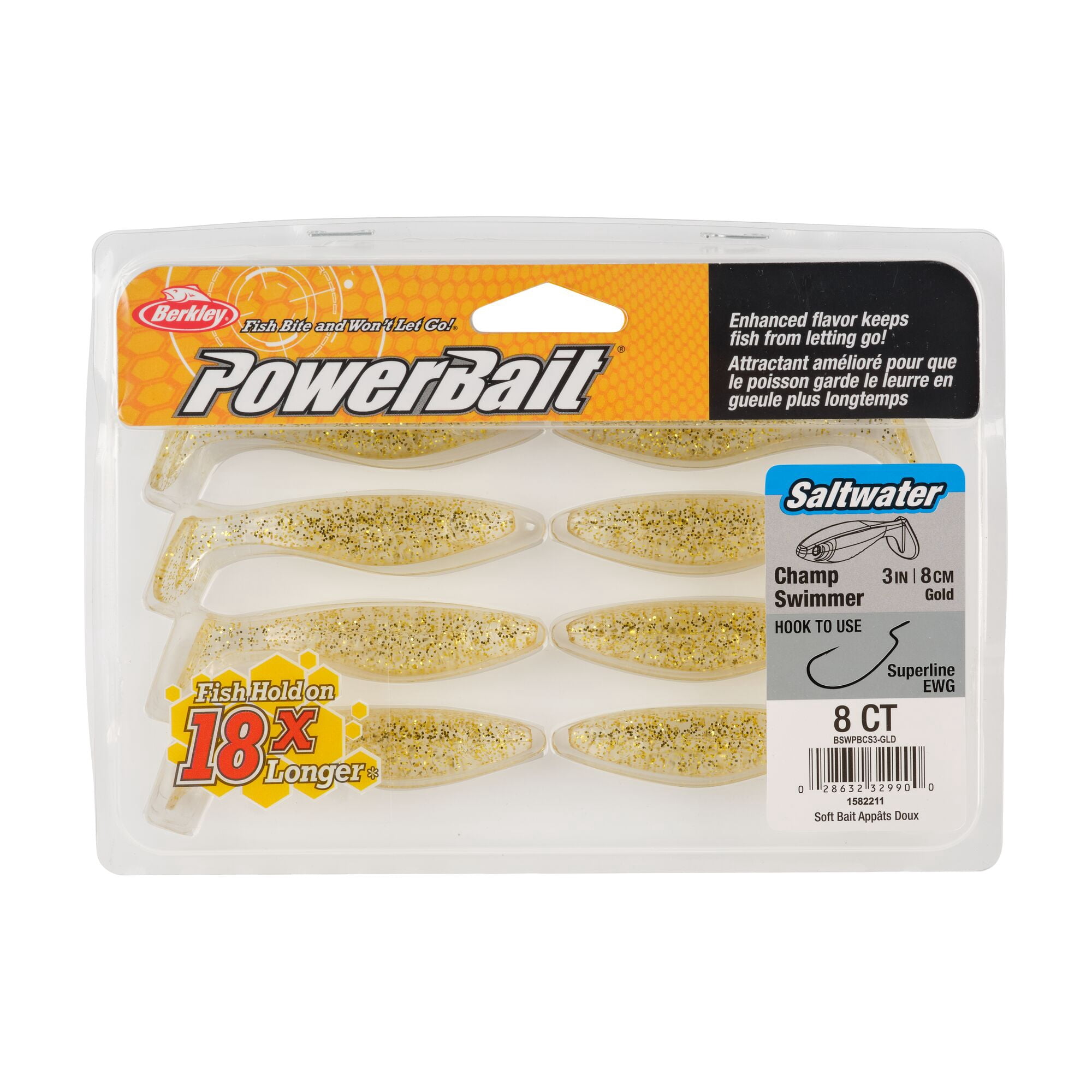 Berkley PowerBait® Saltwater The Champ Swimmer, 3 in, Swimbaits, Gold (8-count)