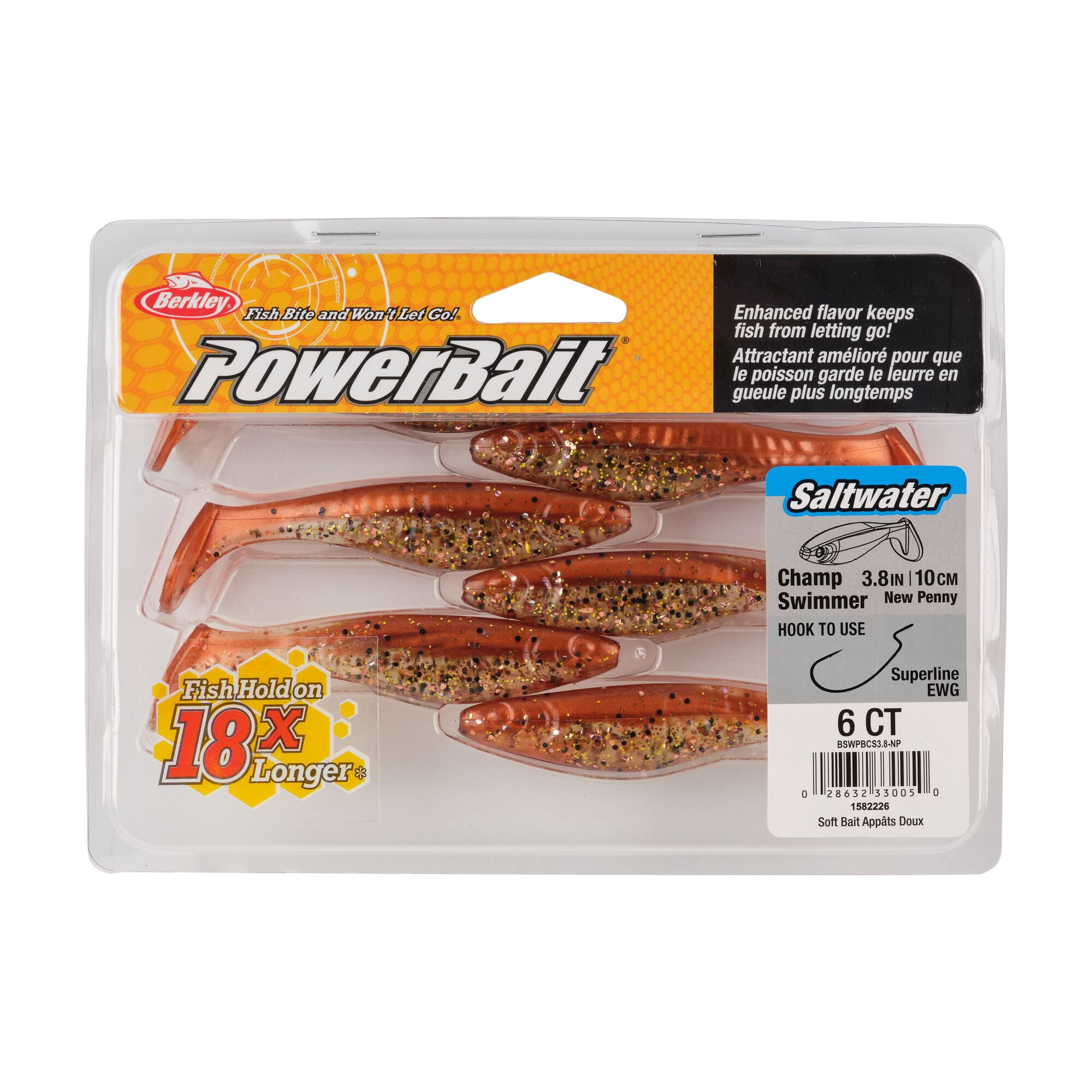 Berkley PowerBait® Saltwater The Champ Swimmer, 3.8 in, Swimbaits, New Penny (6-count)