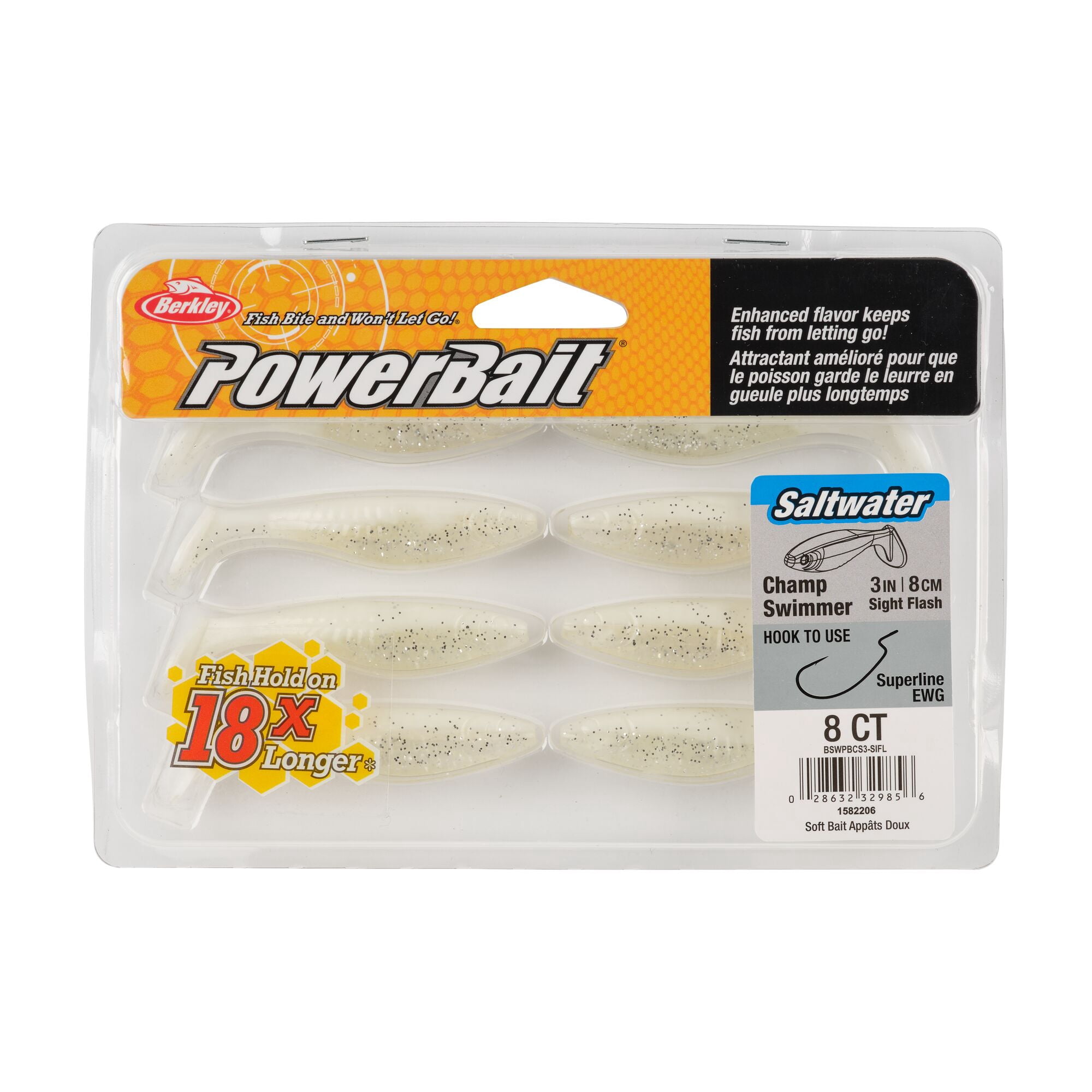 Berkley PowerBait® Saltwater The Champ Swimmer, 3 in, Swimbaits, Sight Flash (8-count)