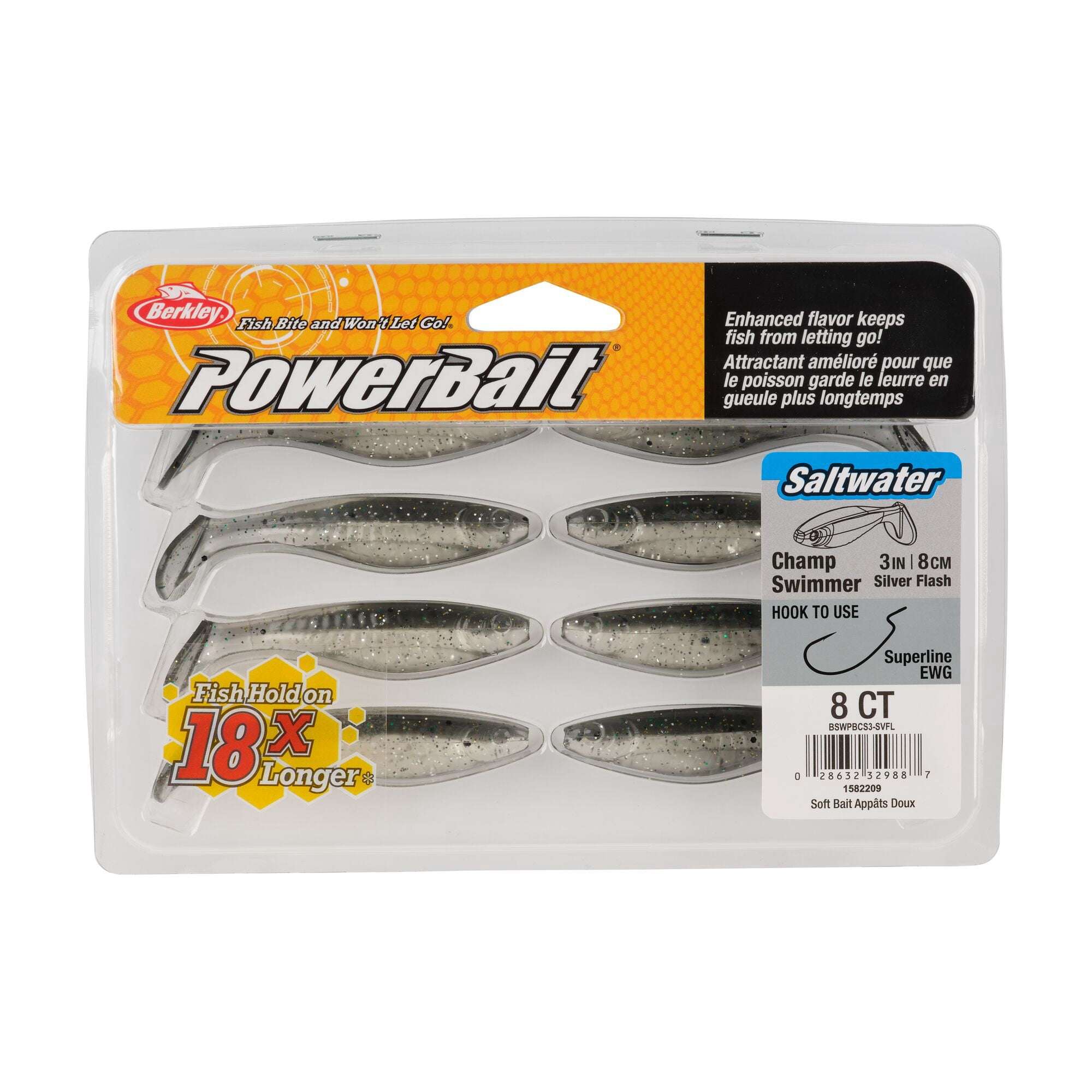 Berkley PowerBait® Saltwater The Champ Swimmer, 3 in, Swimbaits, Silver Flash (8-count)