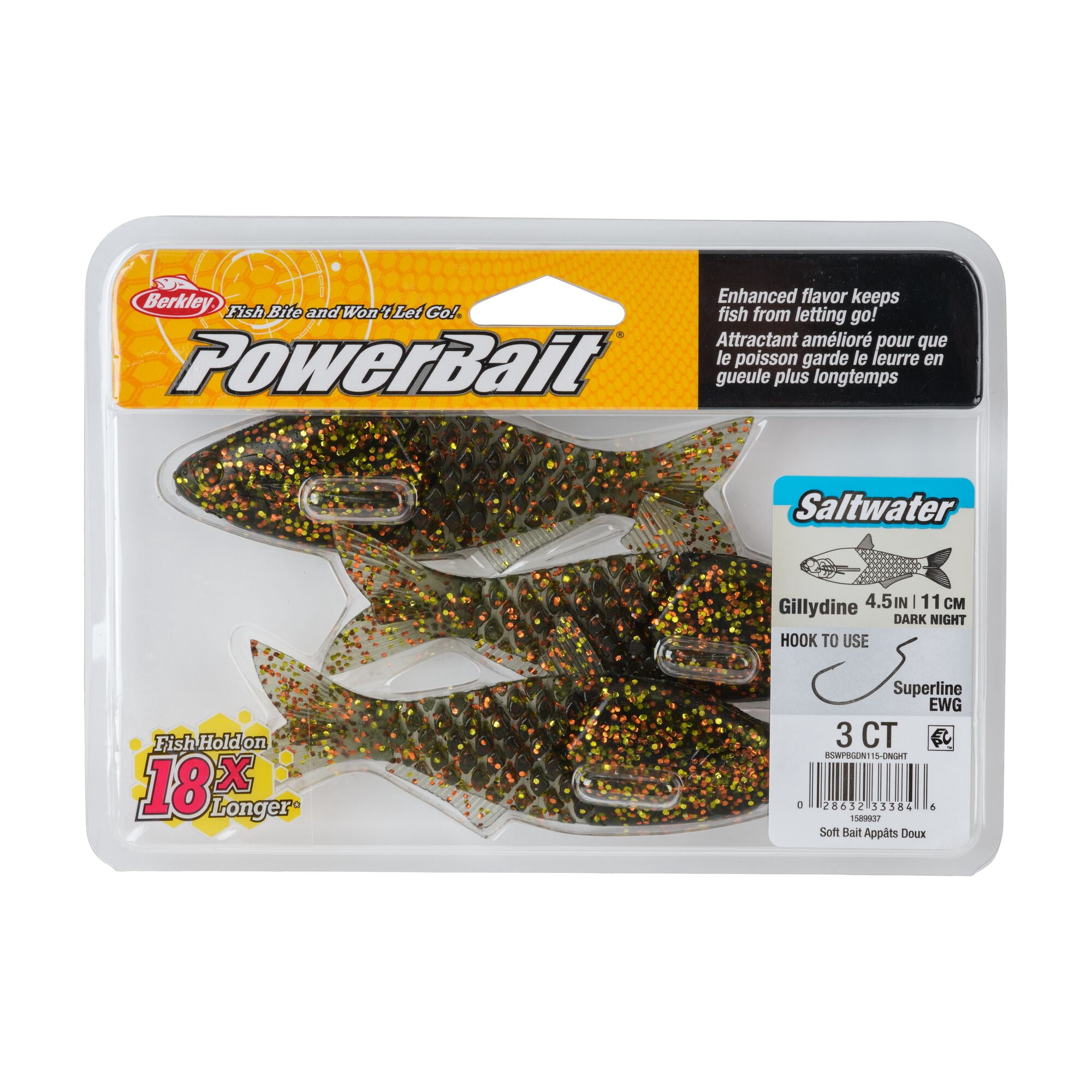 Berkley PowerBait® Saltwater Gillydine, 4.5 in, Swimbaits, Dark Night (3-count)