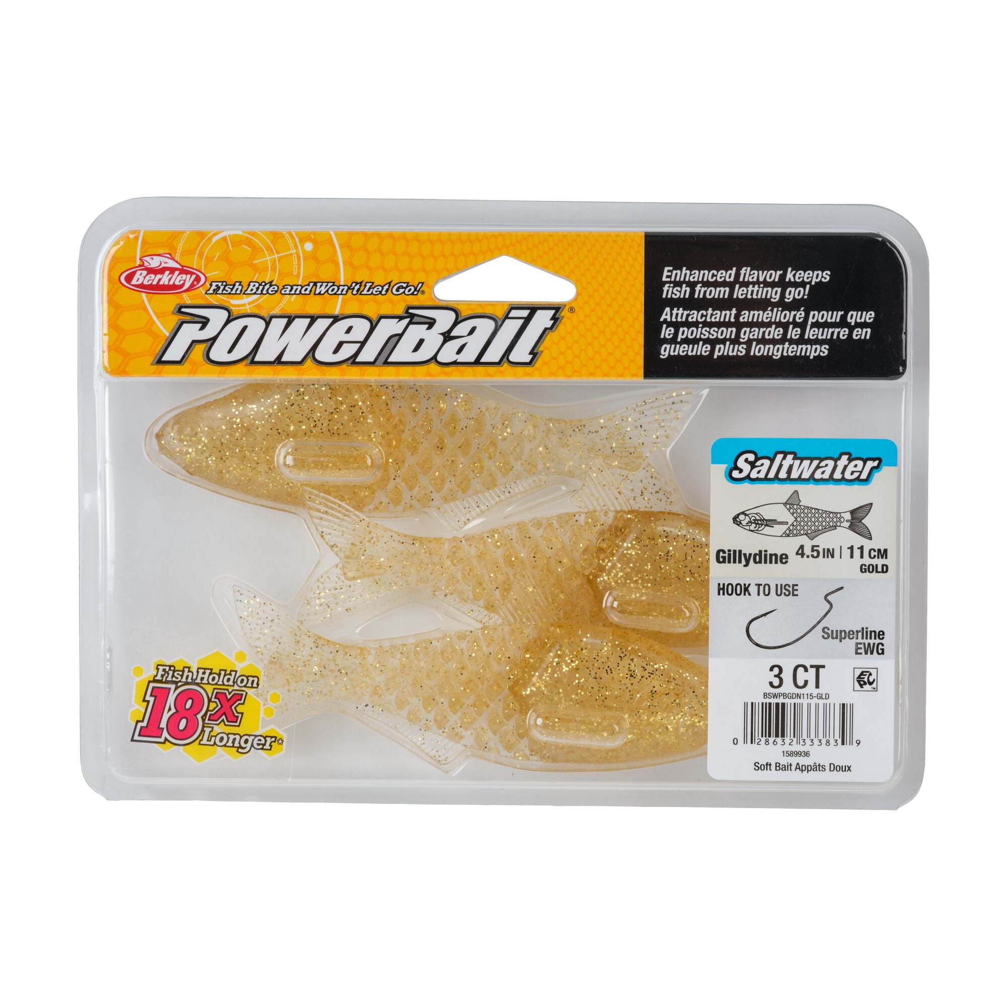 Berkley PowerBait® Saltwater Gillydine, 4.5 in, Swimbaits, Gold (3-count)