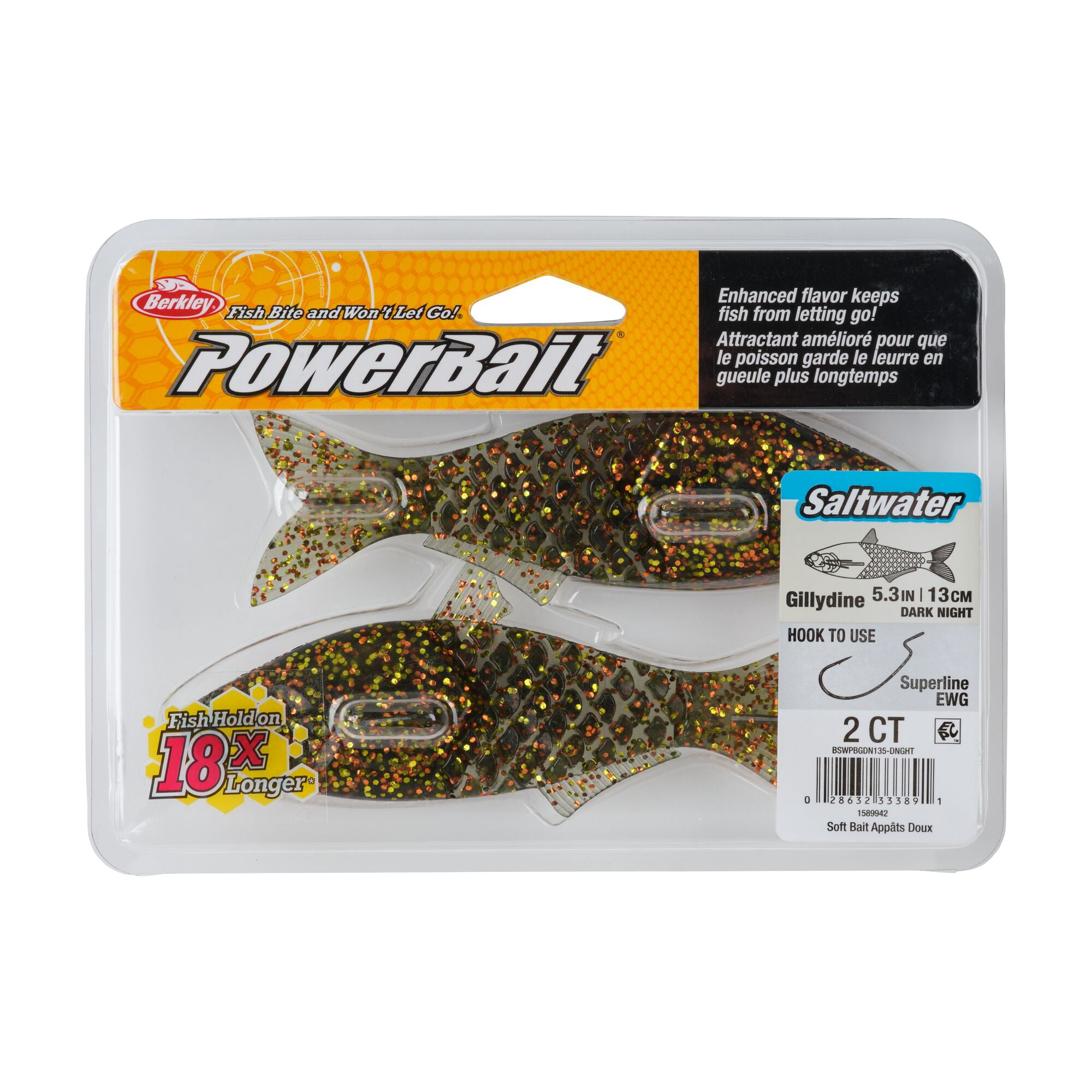 Berkley PowerBait® Saltwater Gillydine, 5.3 in, Swimbaits, Dark Night (2-count)