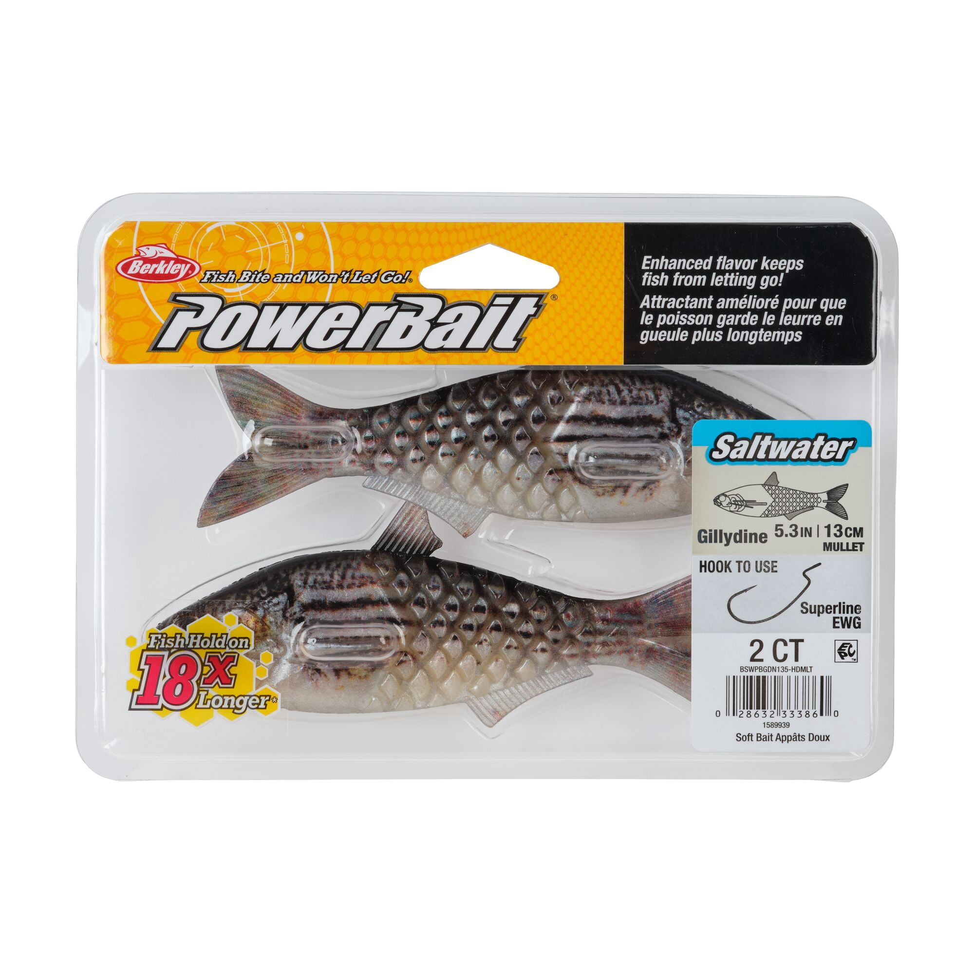 Berkley PowerBait® Saltwater Gillydine, 5.3 in, Swimbaits, HD Mullet (2-count)