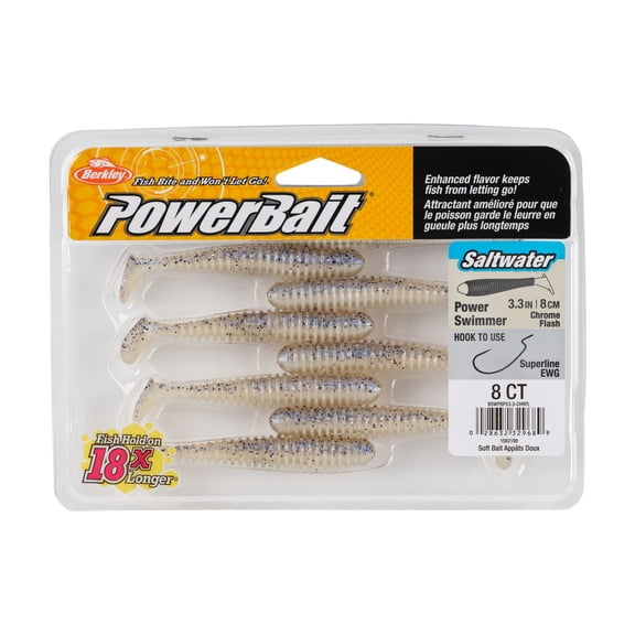 Berkley PowerBait Saltwater Power Swimmer, 3.3 in, Swimbaits, Chartreuse Silver Flash (8-count)
