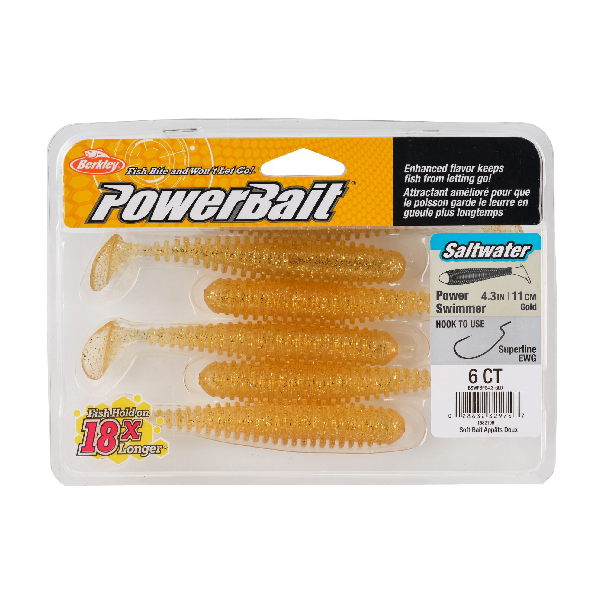 Berkley PowerBait® Saltwater Power Swimmer, 4.3 in, Swimbaits, Gold (6-count)
