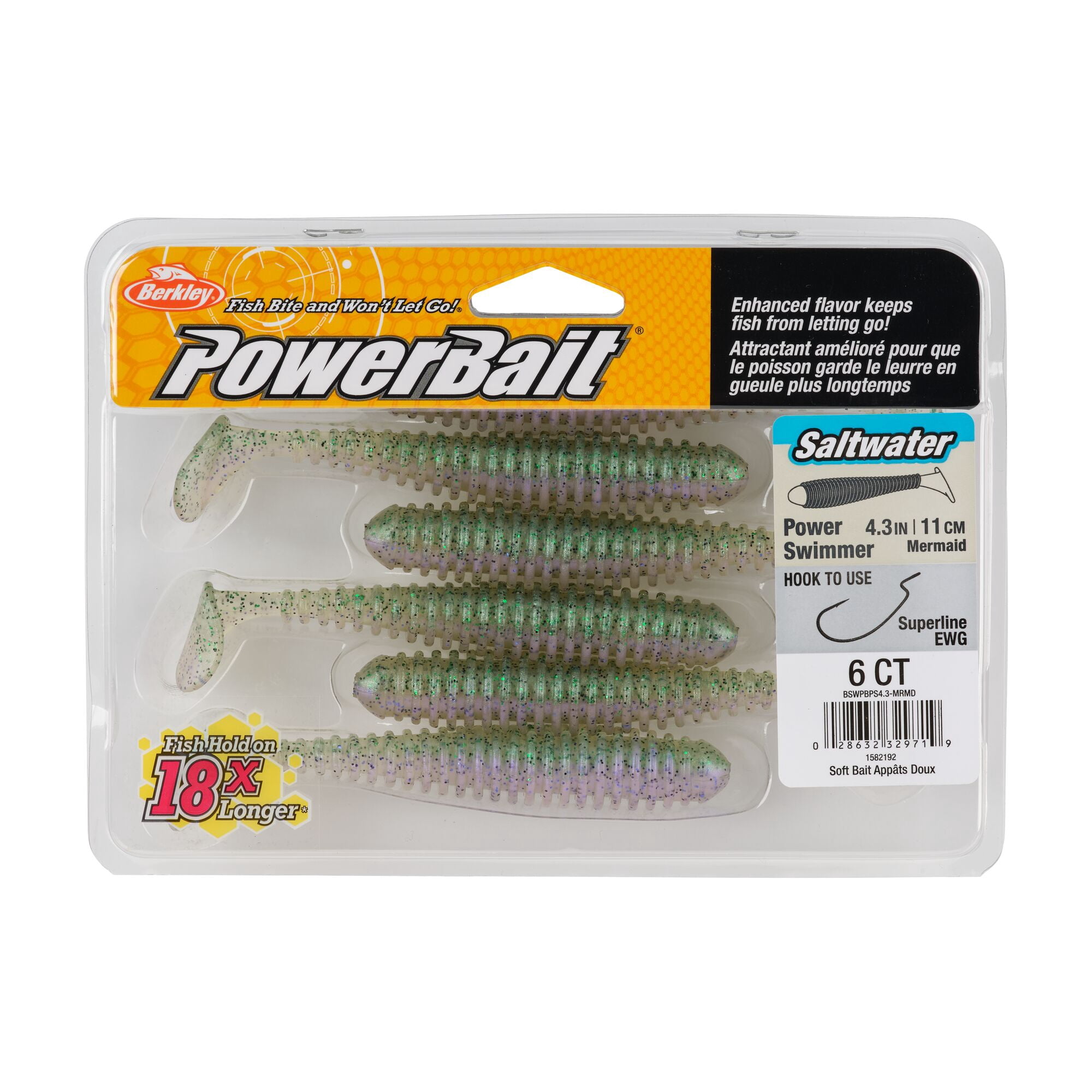 Berkley PowerBait® Saltwater Power Swimmer, 4.3 in, Swimbaits, Mermaid (6-count)