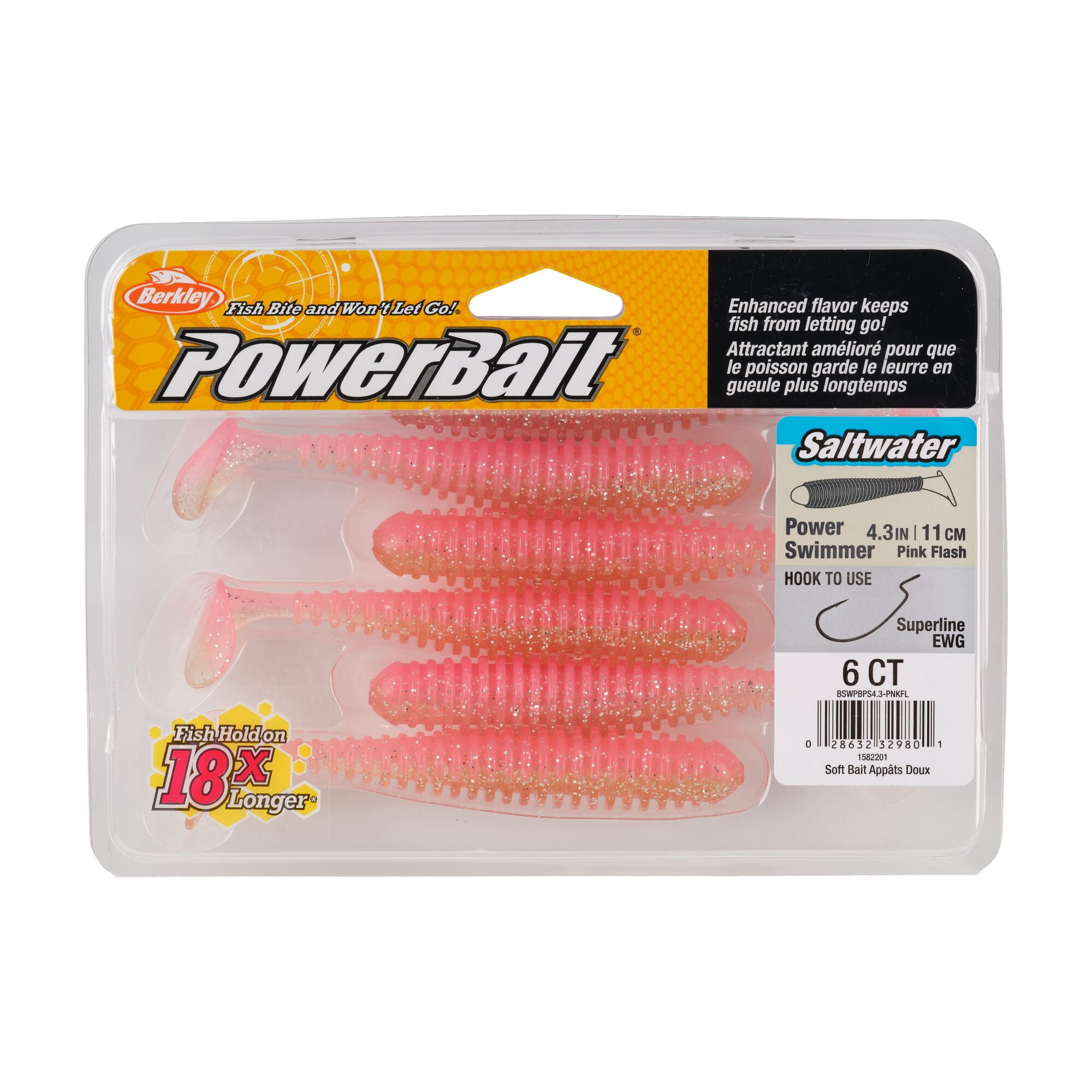 Berkley PowerBait® Saltwater Power Swimmer, 4.3 in, Swimbaits, Pink Flash (6-count)