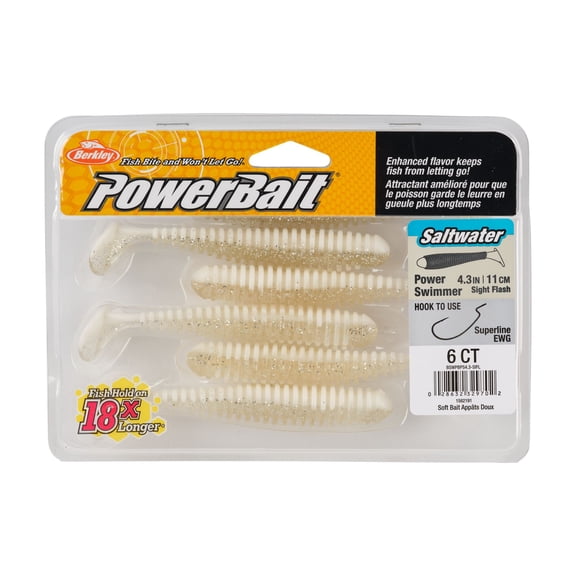 Berkley PowerBait Saltwater Power Swimmer, 4.3 in, Swimbaits, Sight Flash (6-count)