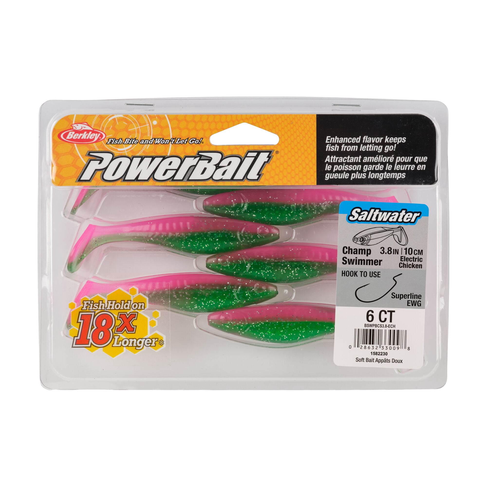 Berkley PowerBait® Saltwater The Champ Swimmer, 3.8 in, Swimbaits, Electric Chicken (6-count)