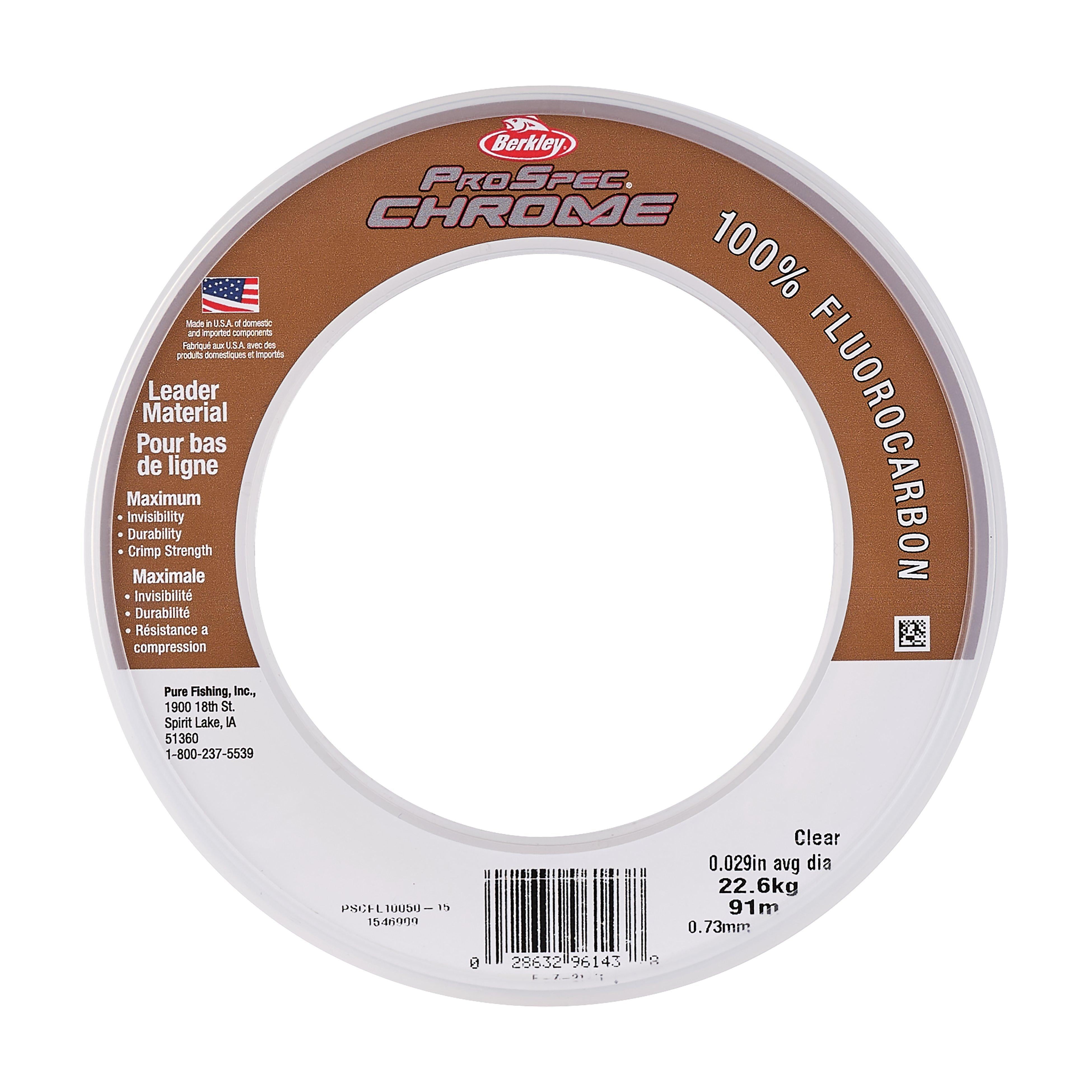Berkley ProSpec® Chrome 100% Fluoro Leader Fishing Line, Clear, 20 lb Test Strength, 100 yd